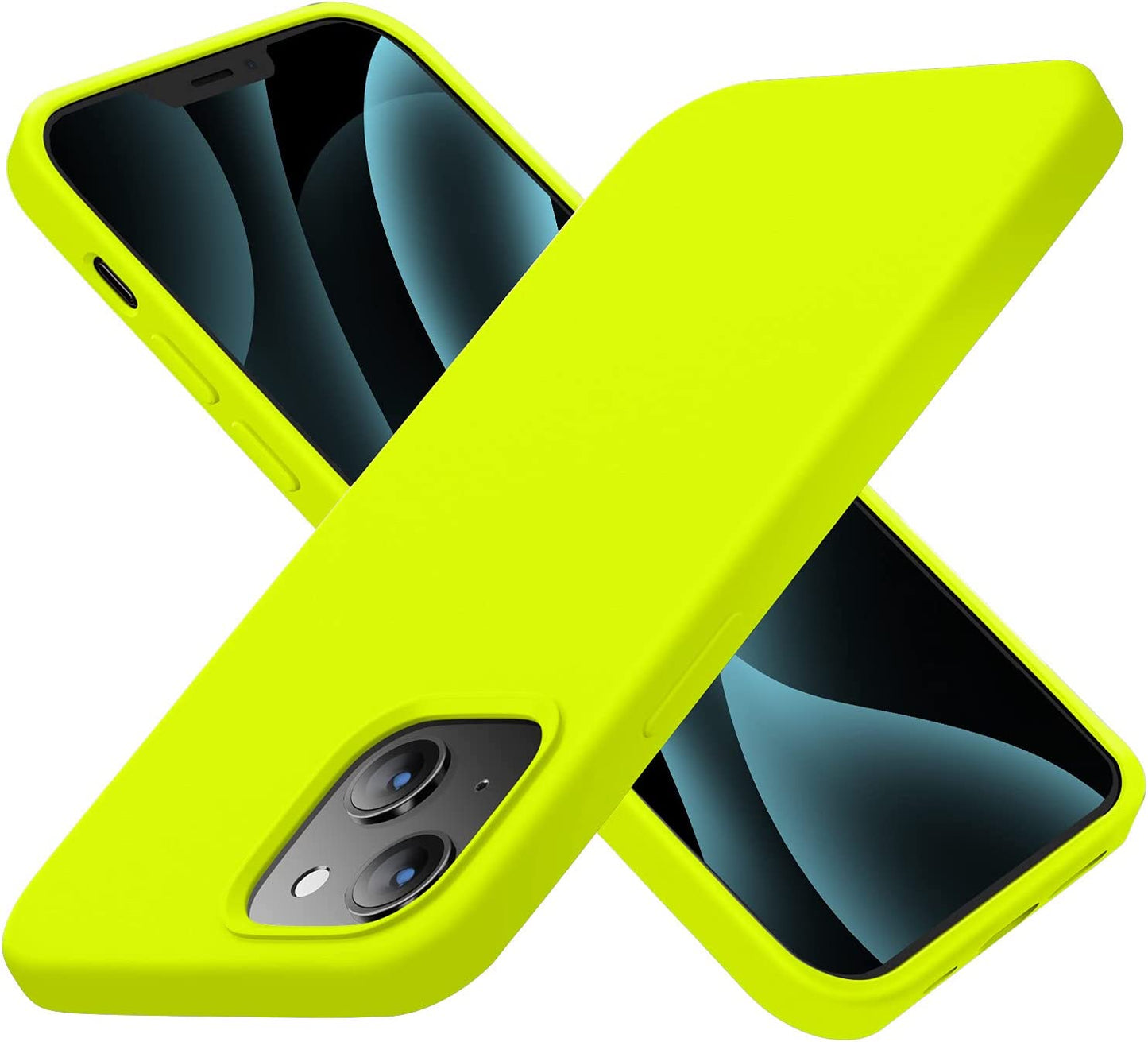 Cordking Designed for Iphone 13 Case, Iphone 14 Case, Silicone Ultra Slim Shockproof Protective Phone Case with [Soft Anti-Scratch Microfiber Lining], 6.1 Inch, Black  Cordking Fluorescent Green  