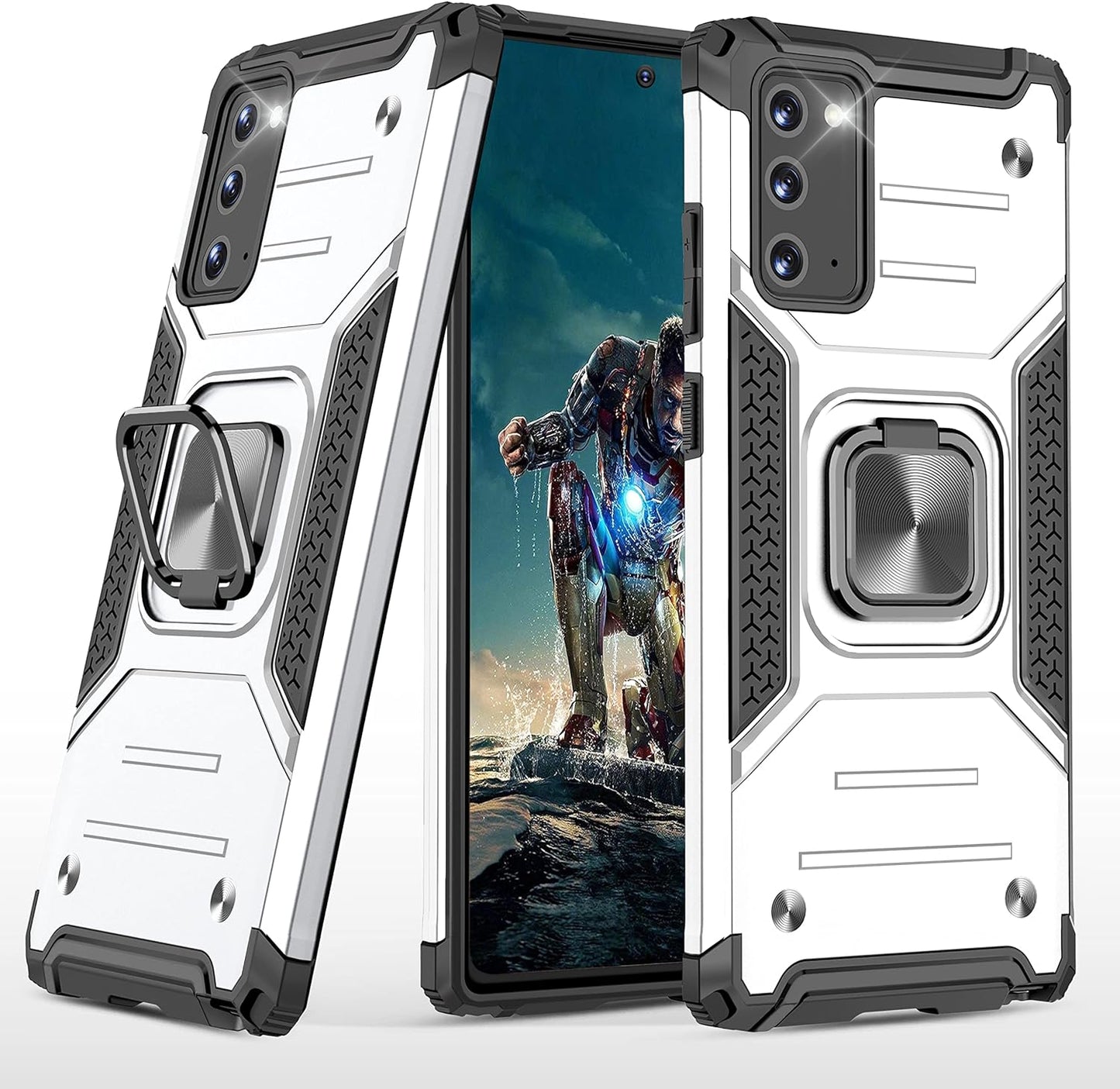 Ymhxcy Galaxy Note 20 Case, Samsung Note 20 5G Case, Armor Grade Cases with Rotating Holder Kickstand Non-Slip Hybrid Rugged Phone Case for Samsung Galaxy Note 20 6.7"-KK Dark Green  YmhxcY Silver 1  