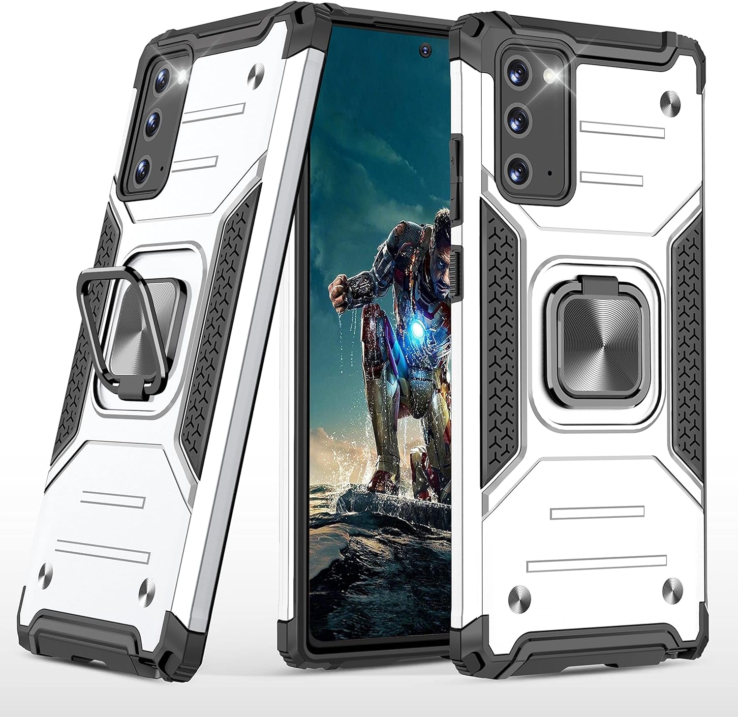 Ymhxcy Galaxy Note 20 Case, Samsung Note 20 5G Case, Armor Grade Cases with Rotating Holder Kickstand Non-Slip Hybrid Rugged Phone Case for Samsung Galaxy Note 20 6.7"-KK Dark Green  YmhxcY Silver 1  