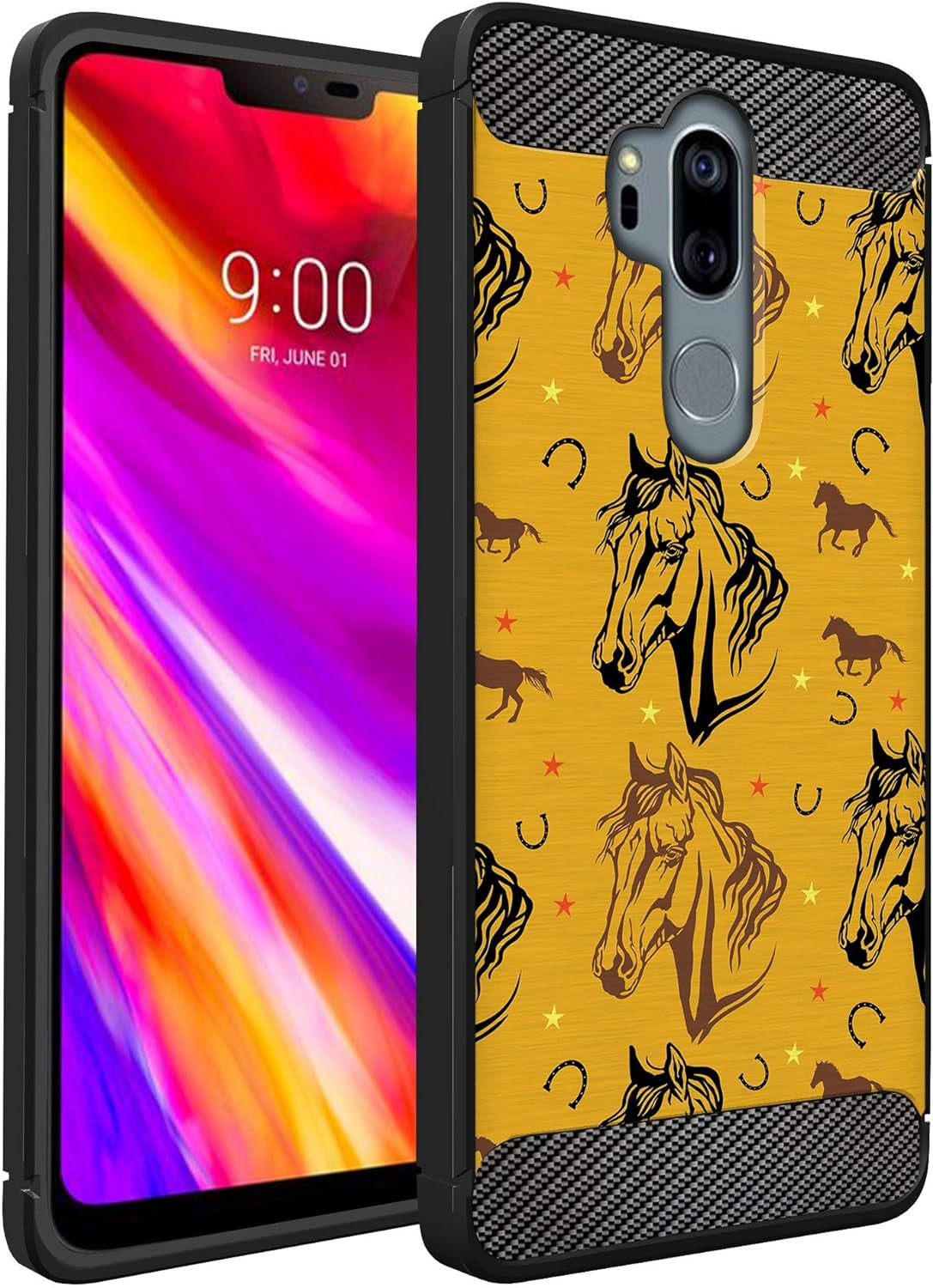 Casesondeck Case Compatible with [LG G7 Thinq | LG G7] LG G7 Design Case, Slim Black Flexible Sleek Shock Protection TPU Case (Pink Galaxy Stars)  CasesonDeck Western Horse  