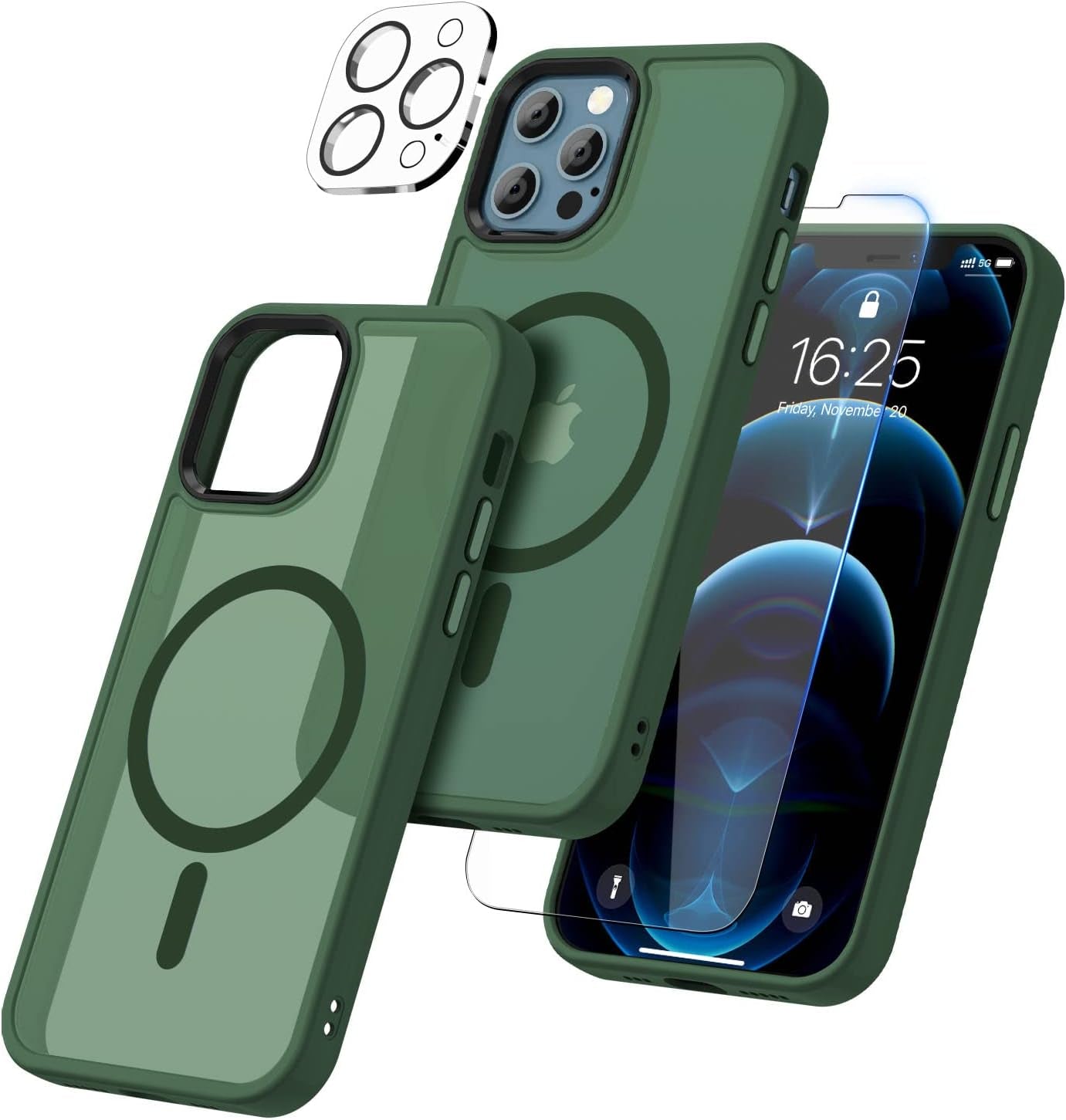 BOTOER 5 in 1 for Iphone 12 /Iphone 12 Pro Case,With 2 Pack Screen Protector + 2 Pack Camera Lens Protector, Ultra Thin Scratch Resistant Drop Mag-Safe Phone ,Blue  BOTOER   