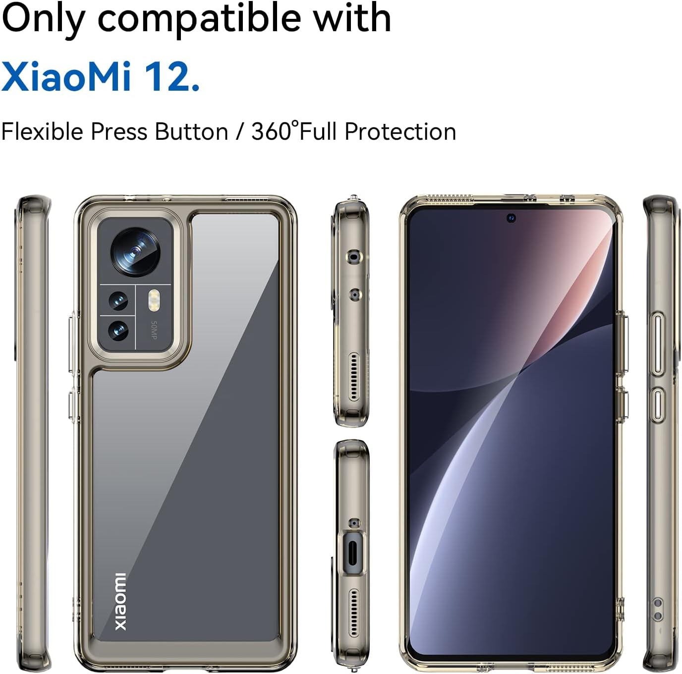 Zhuoopinn Case for Xiaomi Mi 12 Phone Case Slim Dropproof [Defend from Drop/Scratch/Slip/Fingerprint] Clear Acrylic Hard Back Soft TPU Bumper Hybrid Phone Cover for Xiaomi Mi 12-Crystal Black  Zhuoopinn   