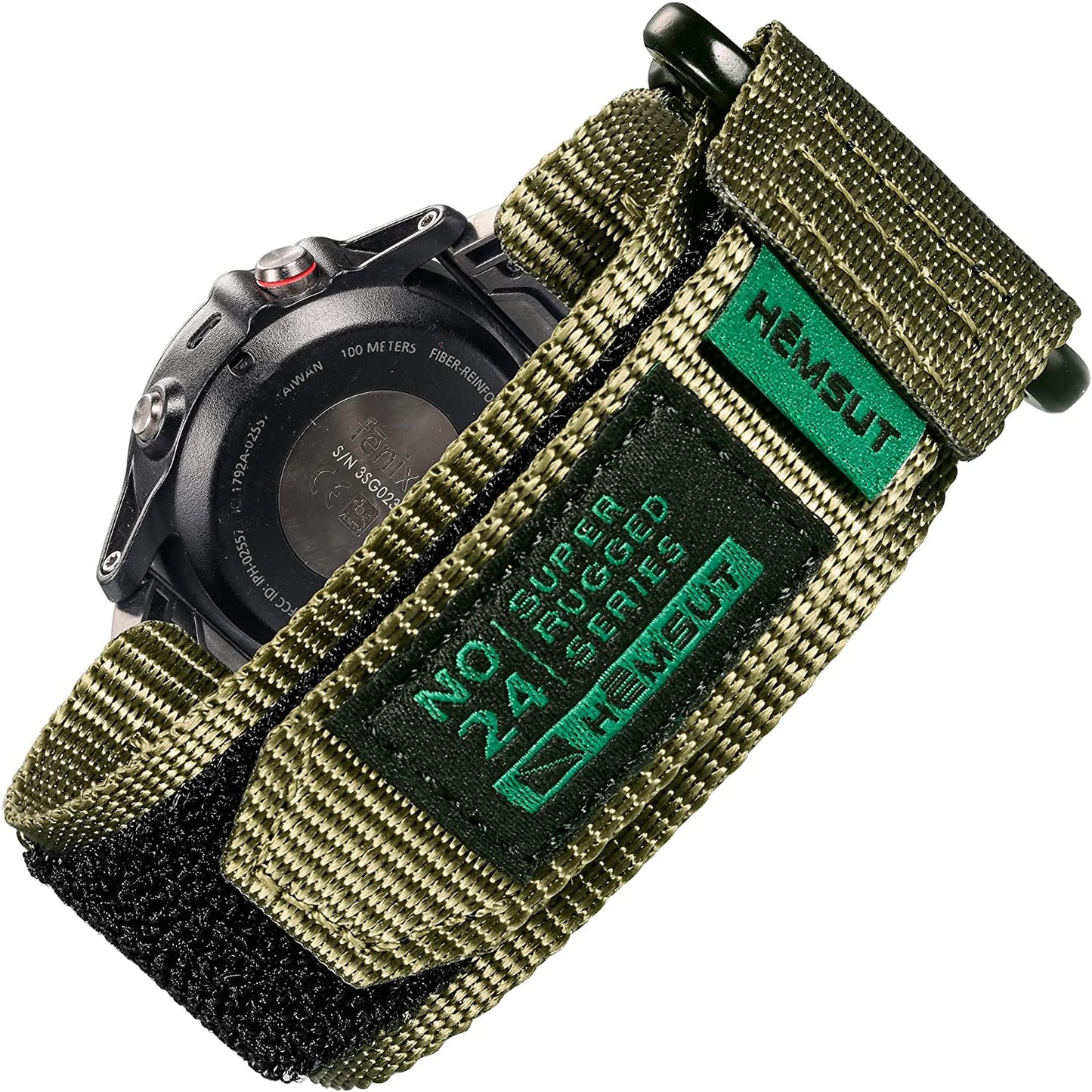 Compatible with Garmin Watch Band, Super Rugged Extral Long Nylon Sports Strap with Woven Loop Design for Fēnix/Forerunner/Vivoactive/Approach/Marq/Quatix/D2 Series, Tough Replacement Band for Men Women  SMITHA Green 26mm / Large (8.2'' to 9.4'') 