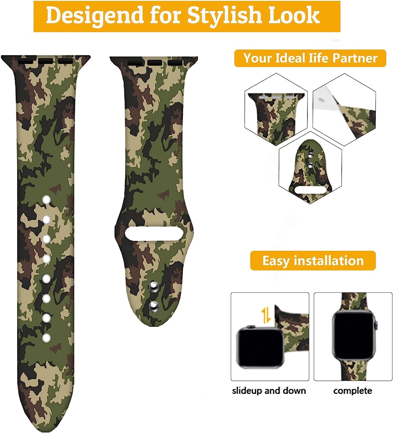 Camo Watch Bands Compatible with Apple Watch 38Mm 40Mm 41Mm 42Mm 44Mm 45Mm for Women Men, Adjustable Soft Silicone Sport Wristbands Replacement Strap for Iwatch Series 7 6 5 4 3 2 1  GEJPJGE   