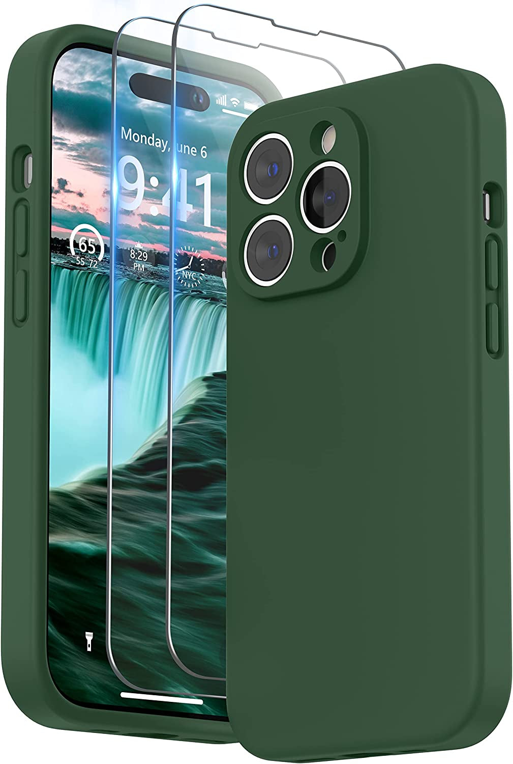 SURPHY Designed for Iphone 14 Pro Max Case with Screen Protector, (With Camera Protection + Soft Microfiber Lining) Liquid Silicone Phone Case, Blue Jay  SURPHY Clover Green  