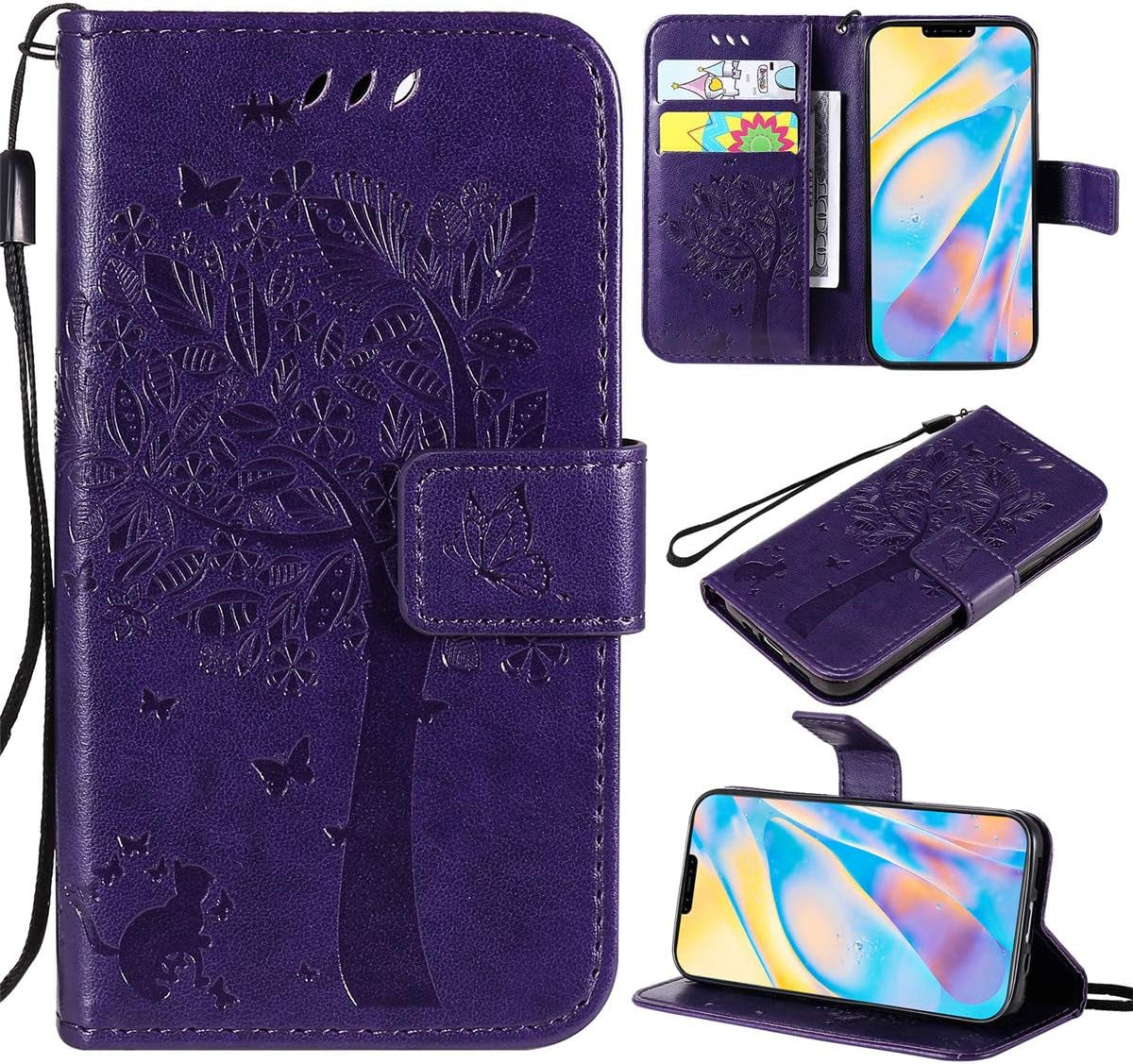 XYX Wallet Case for LG V30, Embossed Cat Butterfly Flowers PU Leather Flip Protective Phone Case Cover with Card Slots for LG V30/LG V35 Thinq, Pink  XYX Purple Lg V50/Lg V50 Thinq 