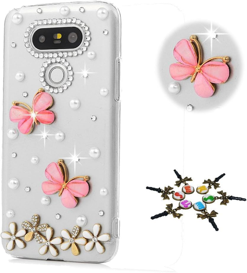 STENES LG G7 Thinq Case - STYLISH - 100+ Bling - 3D Handmade Butterfly Flowers Floral Design Protective Case for LG G7/LG G7 Thinq - Pink  STENES   