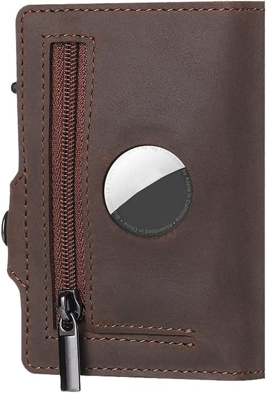MULINSEN Fashion Genuine Leather Wallet Key Case Protected Cover for Airtags Holder Multifunctional with Apple Airtag Men Valentines Father'S Day Gifts (Brown, Zipper) (Wa-989526)  MULINSEN   