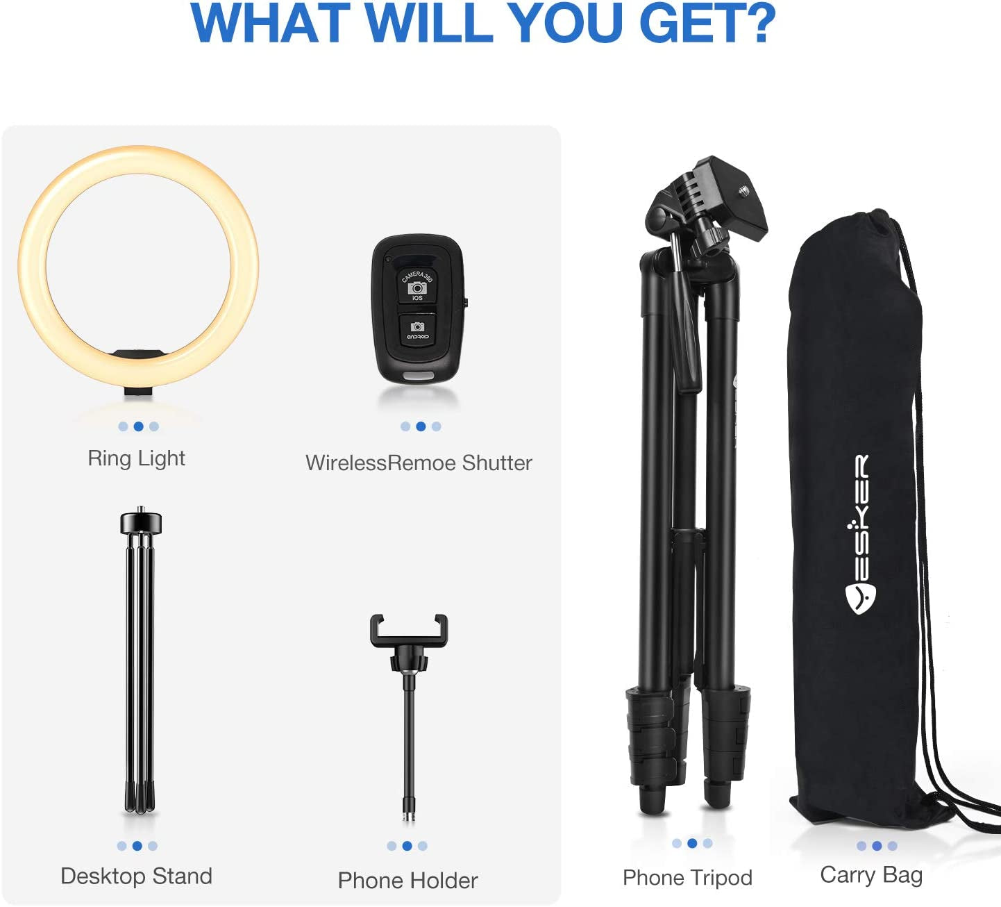 Yesker 10'' Ring Light with 51” Tripod Flexible Stand LED Selfie Ringlight 10 Brightness with Camera Remote Shutter Phone Holder for Tiktok Youtube Video Live Stream Makeup…  yesker   