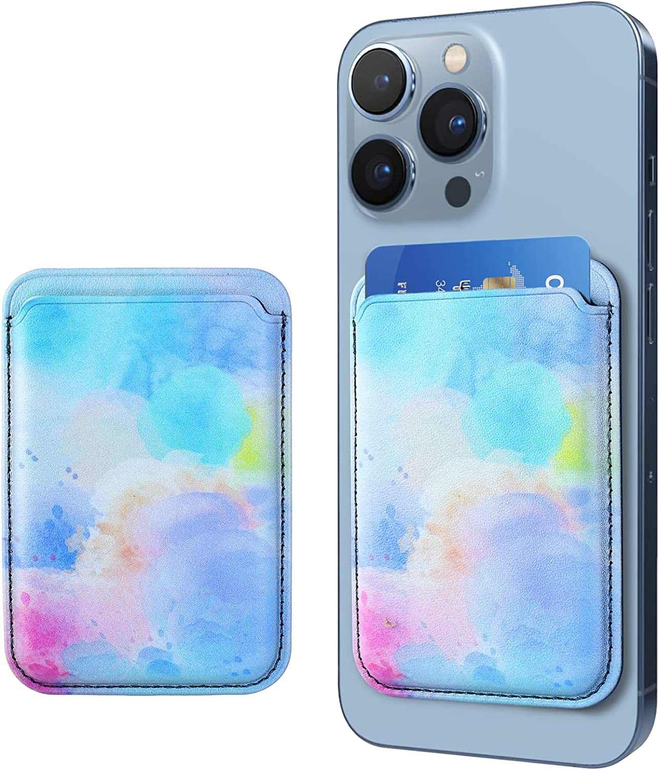 KECC Magsafe Wallet Compatible with Apple Iphone 13 12 Pro Max | Ultra Strong Magnetic Wallet Card Holder Pouch | Italian Leather, Slim, Lightweight (Rainbow Mist)  KECC Rainbow Mist 2  