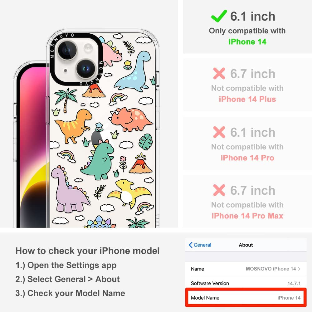 MOSNOVO Compatible with Iphone 14 Case, [Buffertech 6.6 Ft Drop Impact] [Anti Peel off Tech] Clear TPU Bumper Phone Case Cover with Cute Joyful Dinosaur Designed for Iphone 14 6.1"  MOSNOVO   