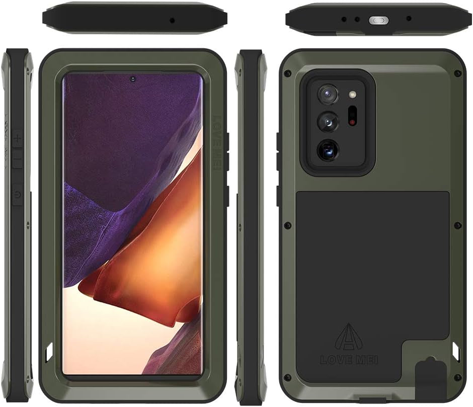 LOVE MEI Galaxy Note 20 Ultra 5G Phone Case, [Without Glass Screen Protector] Full Body Sturdy Defender Hard Cover Heavy Duty Shockproof Dustproof Metal Silicone Case for Samsung Note 20 Ultra Green  LOVE MEI   