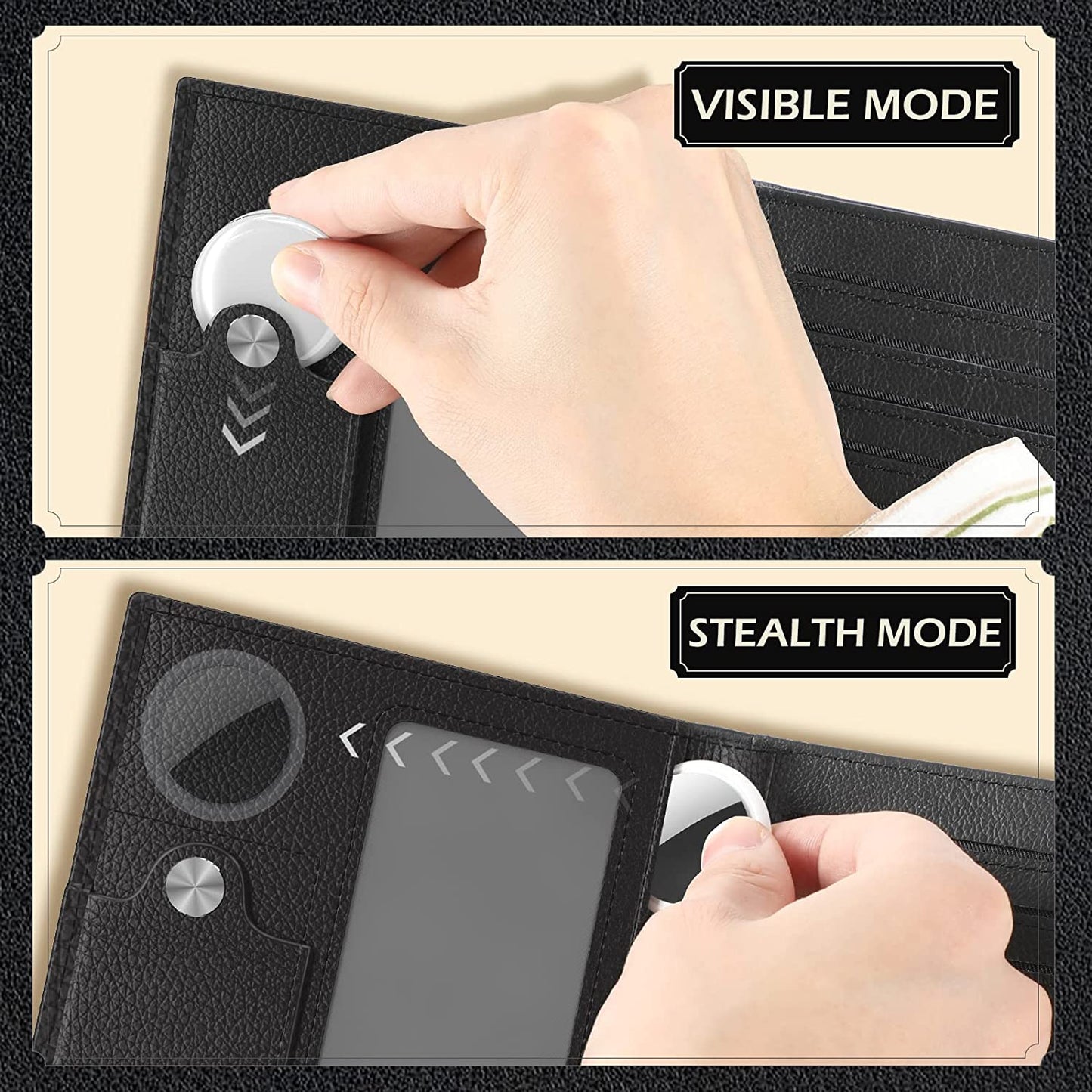 Men'S Leather Wallet with Stealth Pocket for Airtag | Top Grain Leather | Bifold | RFID Blocking | 8-16 Card Capacity | Bill Divider | ID Window | Hidden Pocket Compatible with Apple Air Tag (Black)  typecase   