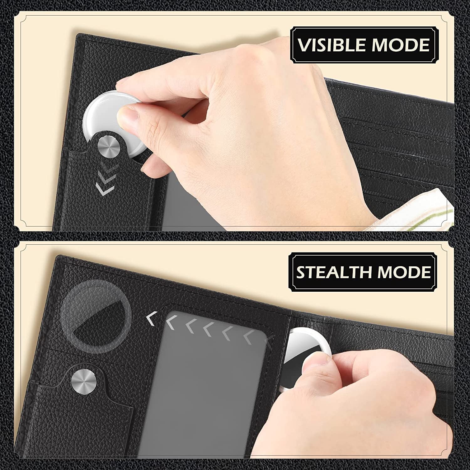 Men'S Leather Wallet with Stealth Pocket for Airtag | Top Grain Leather | Bifold | RFID Blocking | 8-16 Card Capacity | Bill Divider | ID Window | Hidden Pocket Compatible with Apple Air Tag (Black)  typecase   