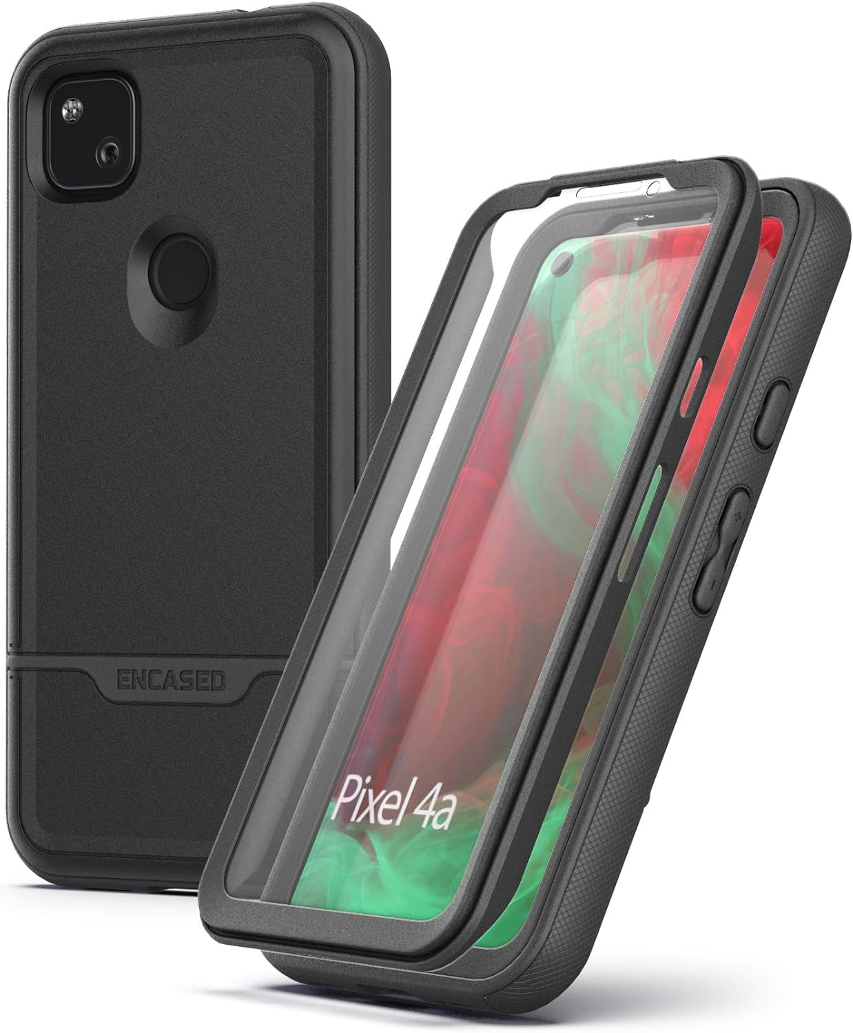 Encased Pixel 4A Case with Screen Protector (Rebel Shield) Rugged Full Body Protective Cover with Build-In Screen Guard for Google Pixel 4A - Black  Encased   