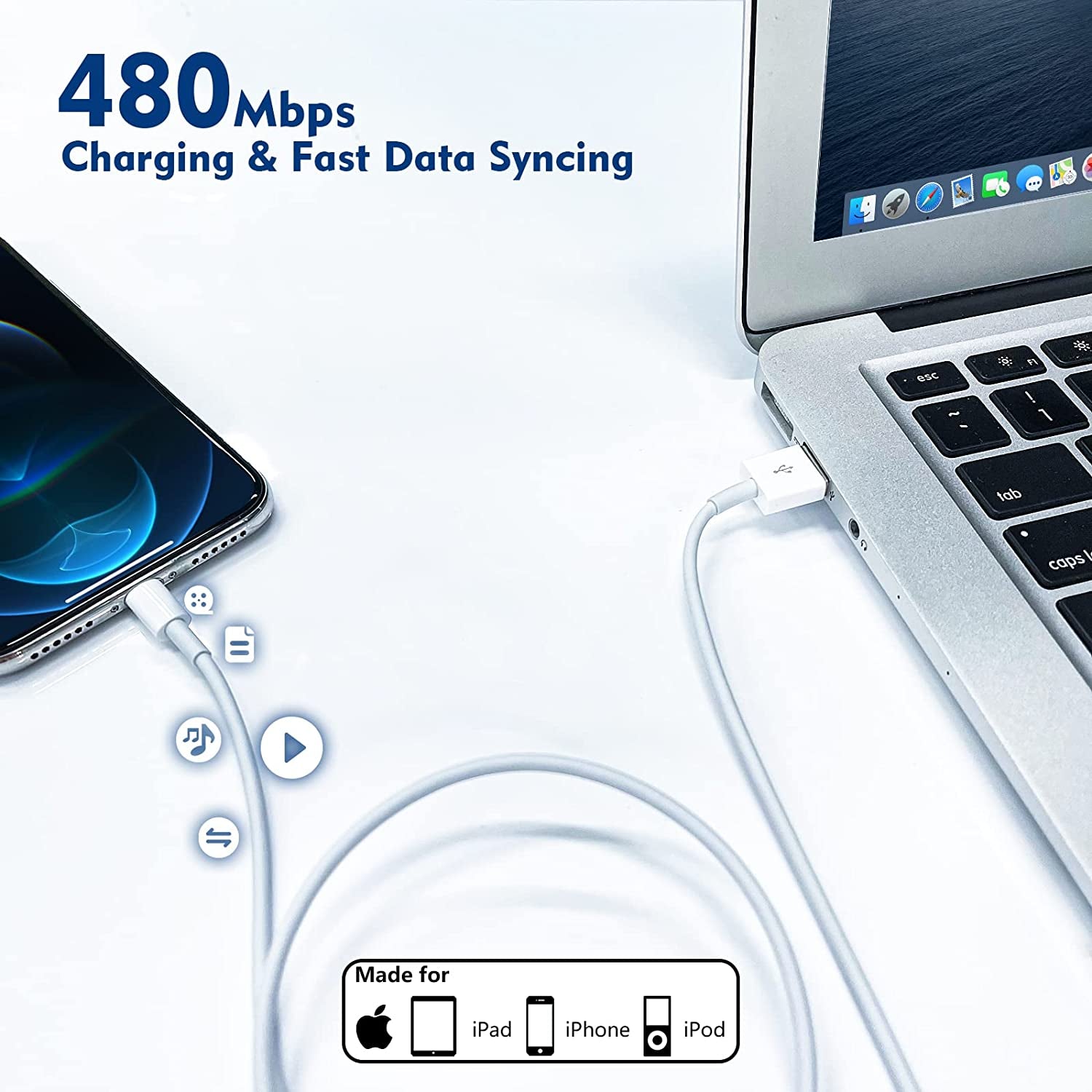 (Apple Mfi Certified)Iphone Charger 10Ft,2Pack 10 Foot Long Data Syncing Charging Lightning Cord Cable with 2Pack USB Wall Charger Travel Plug Adapter Box Compatible with Iphone 12/11 Pro/11/X/Xs/8/7  Yeptech   