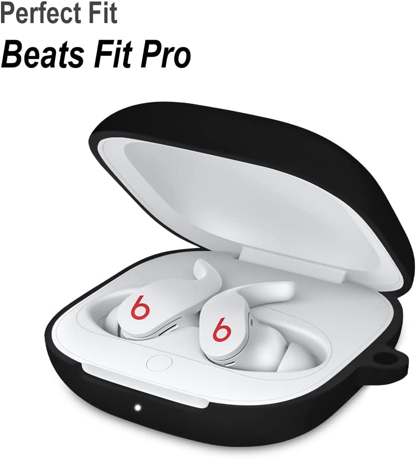 Geiomoo Silicone Carrying Case Compatible with Beats Fit Pro, Portable Scratch Shock Resistant Cover with Carabiner (Black)  Geiomoo   