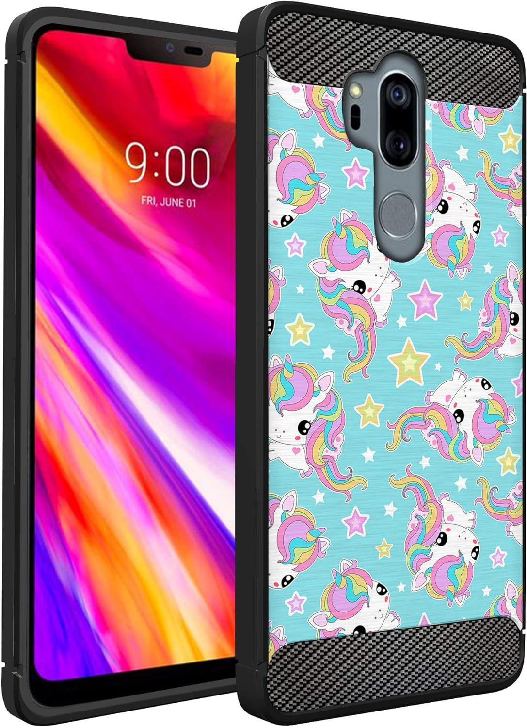 Casesondeck Case Compatible with [LG G7 Thinq | LG G7] LG G7 Design Case, Slim Black Flexible Sleek Shock Protection TPU Case (Pink Galaxy Stars)  CasesonDeck Unicorn Stars  
