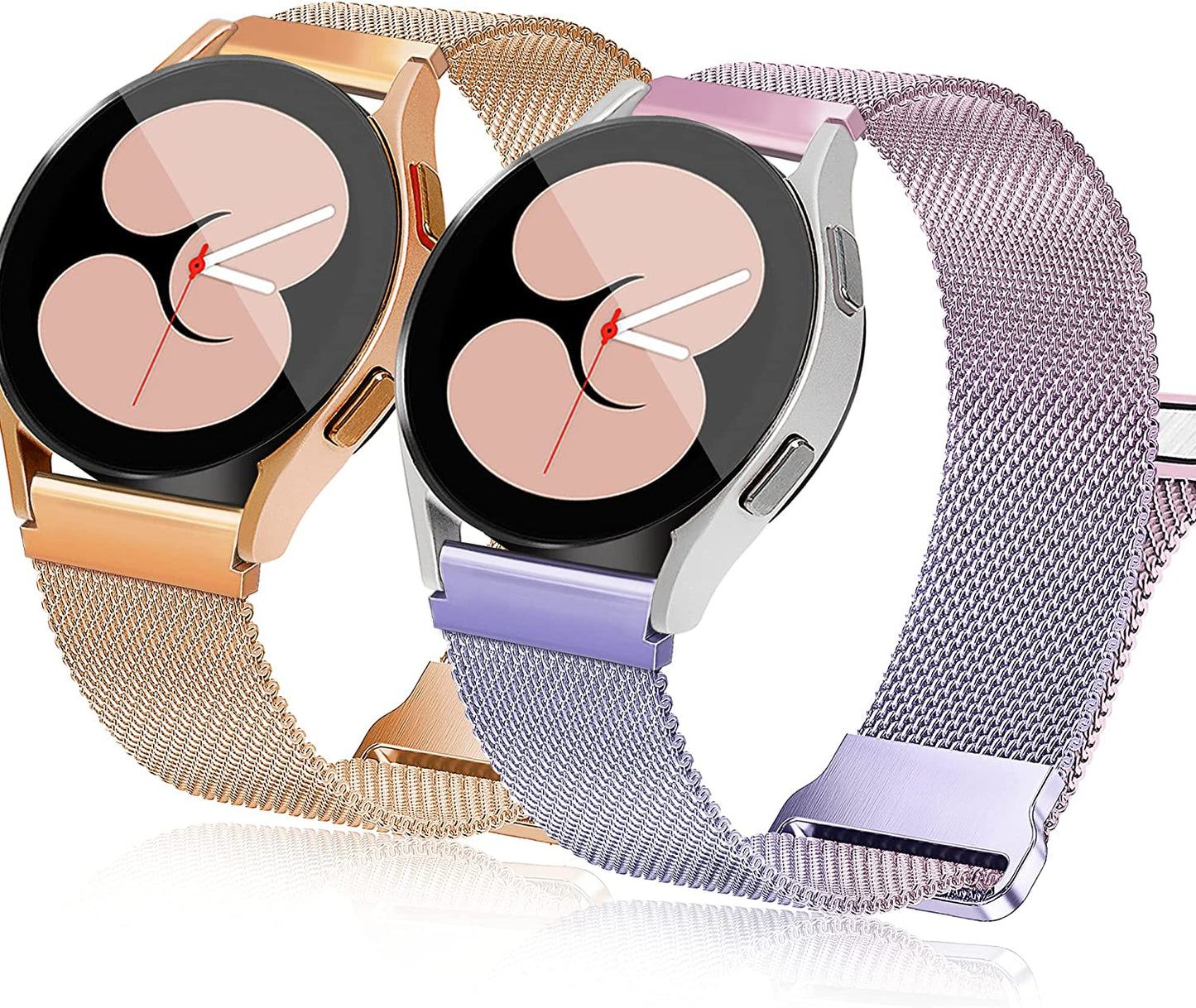 3 Packs Upgrade Double Magnetic Galaxy Watch 5/4 Band, Mesh Loop 20Mm Breathable & Comfortable Band, Compatible with Samsung Watch 5 Band/Galaxy Watch 4 Band/Watch 5 Pro Band/Active 2/ Watch 3 41Mm  YGTIECS Rose Gold & Gradient Color (2 Magnets Clasp) 20mm 