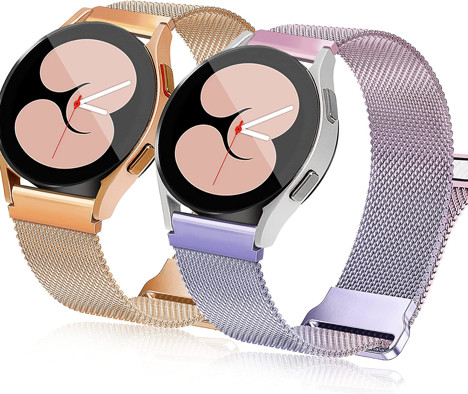 3 Packs Upgrade Double Magnetic Galaxy Watch 5/4 Band, Mesh Loop 20Mm Breathable & Comfortable Band, Compatible with Samsung Watch 5 Band/Galaxy Watch 4 Band/Watch 5 Pro Band/Active 2/ Watch 3 41Mm  YGTIECS Rose Gold & Gradient Color (2 Magnets Clasp) 20mm 