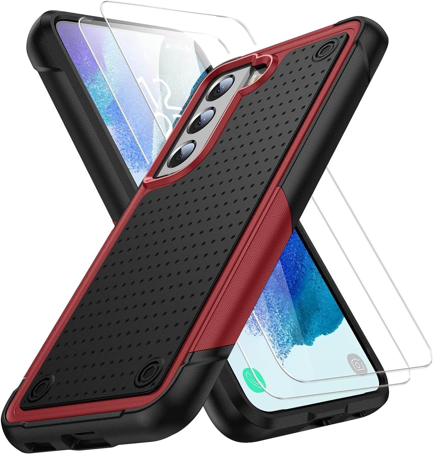 AYMECL for Samsung Galaxy S21 plus Case, S21 plus Case with Self Healing Flexible TPU Screen Protector[2 Pack], Military Grade Dual-Layer Heavy Duty Protection Case for Galaxy S21 plus 5G-Black  AYMECL Red/Black  