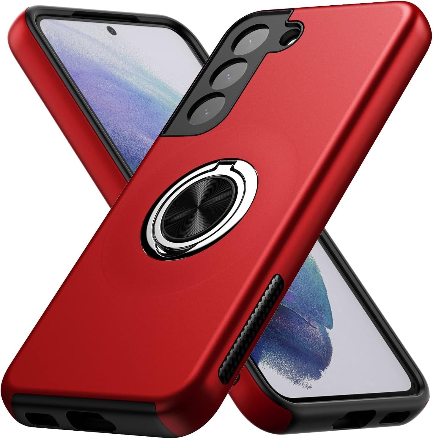 MMHUO for Galaxy S21 Case,Dual Layer Military Grade Drop Protection Slim Samsung S21 Kickstand Case with Hidden Ring Holder Shockproof Protective Phone Case for Samsung Galaxy S21 5G,Black  MMHUO Red  