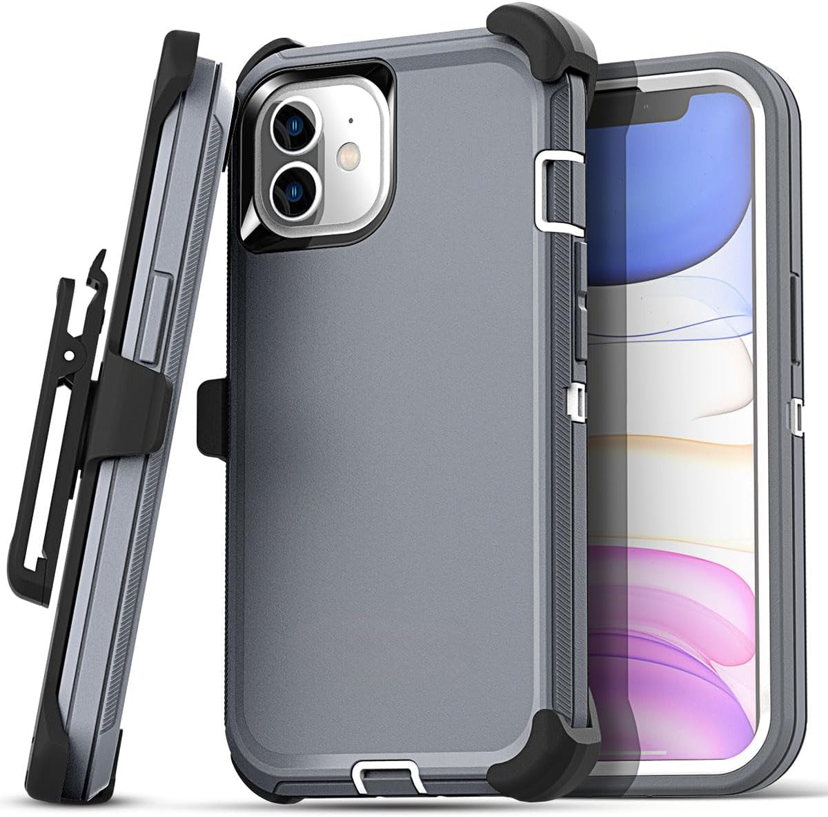 Aicase for Iphone 11 Case (6.1"), Heavy Duty Drop Protection Rugged Shockproof/Drop/Dust Proof 3-Layer Protective Durable Indestructible Phone Cover for Iphone 11, Black  AICase Grey/White(With Belt Clip) Iphone 11 