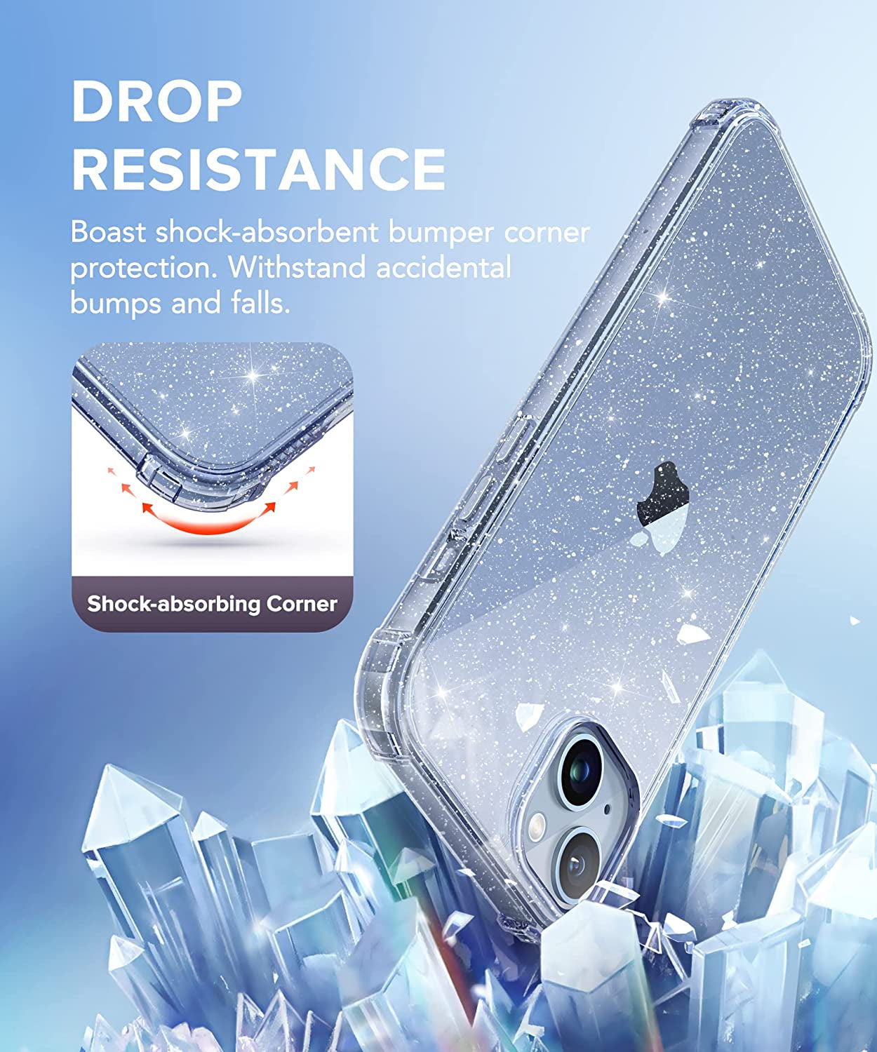 BERFY 5 in 1 for Iphone 14 plus Case Clear Glitter, with 2X Screen Protector + 2X Camera Lens Protector [Non-Yellowing] Cute Sparkle Bling Hard Shockproof Phone Case for Women Girls 6.7", Clear Blue  BERFY   