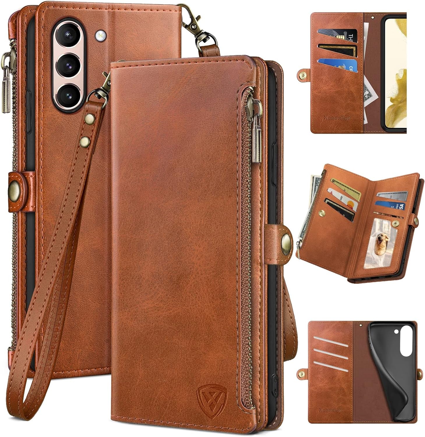 Xcasebar for Samsung Galaxy S21 plus Wallet Case with Zipper 【RFID Blocking】 Credit Card Holder, Flip Folio Book PU Leather Phone Case Shockproof Cover Women Men for S21 plus Case Light Coffee  XcaseBar   