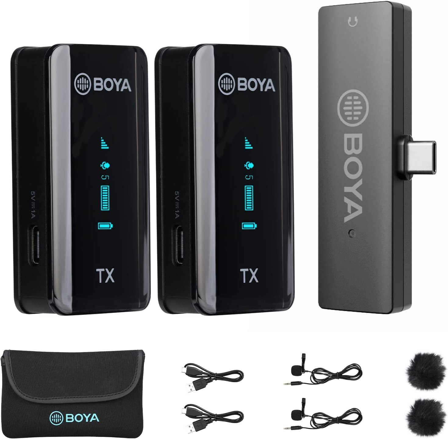 BOYA BY-XM6-S2 Wireless Lavalier Microphone, with OLED, 328Ft Range, 2.4Ghz Dual Lapel Wireless Microphone for Phone Camera PC Video Recording Interview Vlog Live Stream (2 TX+1 RX)  BOYA BY-XM6-S6  