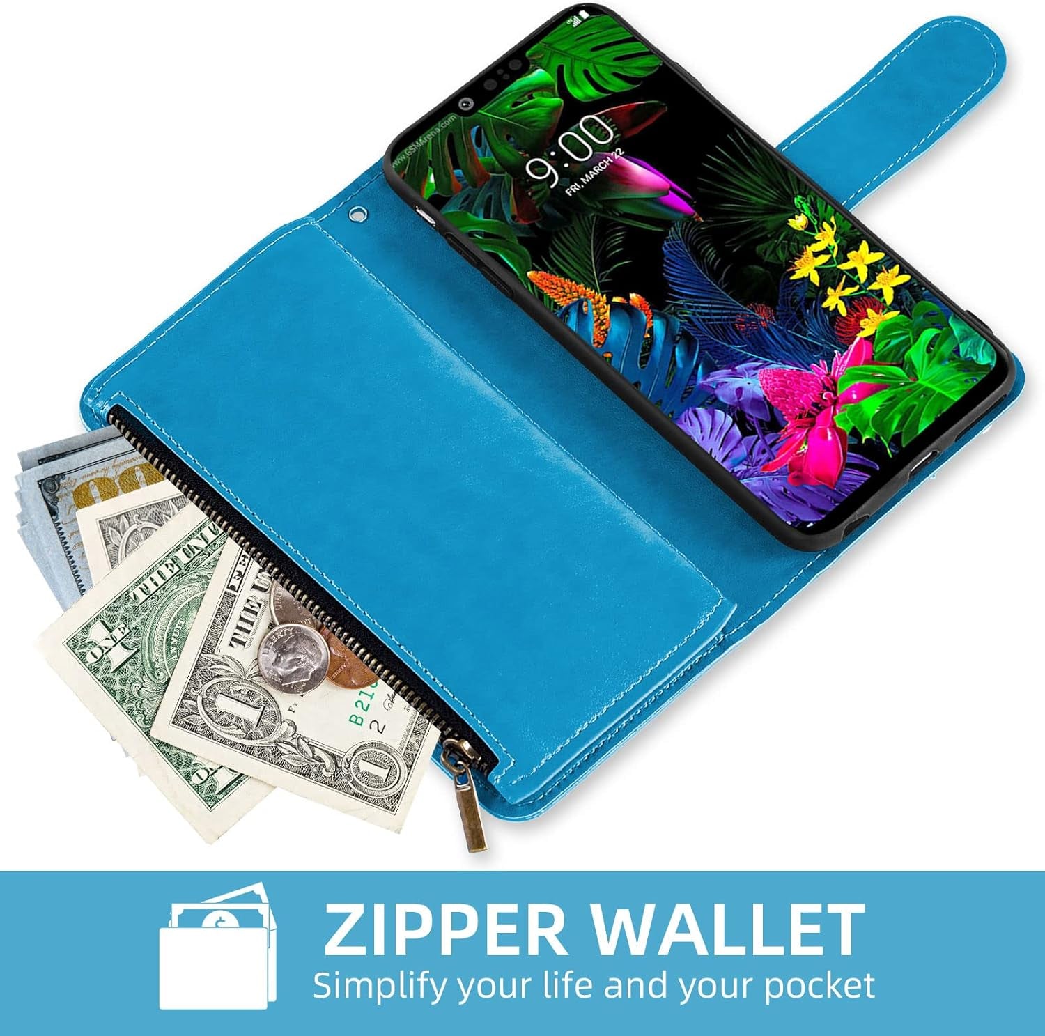 Asuwish Compatible with LG G8 Thinq Wallet Case and Tempered Glass Screen Protector Flower Leather Flip Card Holder Stand Cell Phone Cover for LGG8 Thin Q G 8 LG8 G8Thinq Lgg8Thinq 8G Women Men Blue  Asuwish   