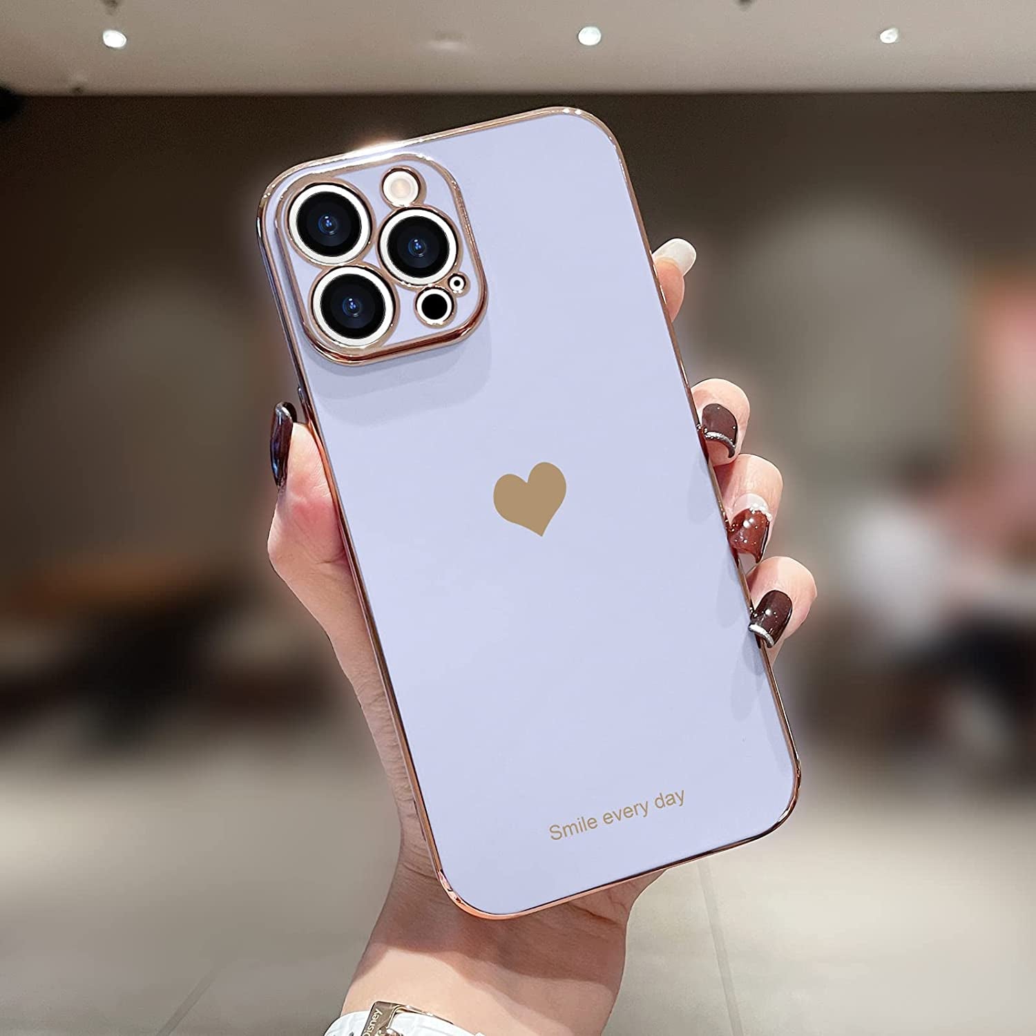 Teageo for Iphone 14 Pro Case for Women Girl Cute Love Heart Luxury Plating Soft Bling Back Cover Raised Full Camera Protection Bumper Silicone Shockproof Phone Case for Iphone 14 Pro, Purple  janzee   
