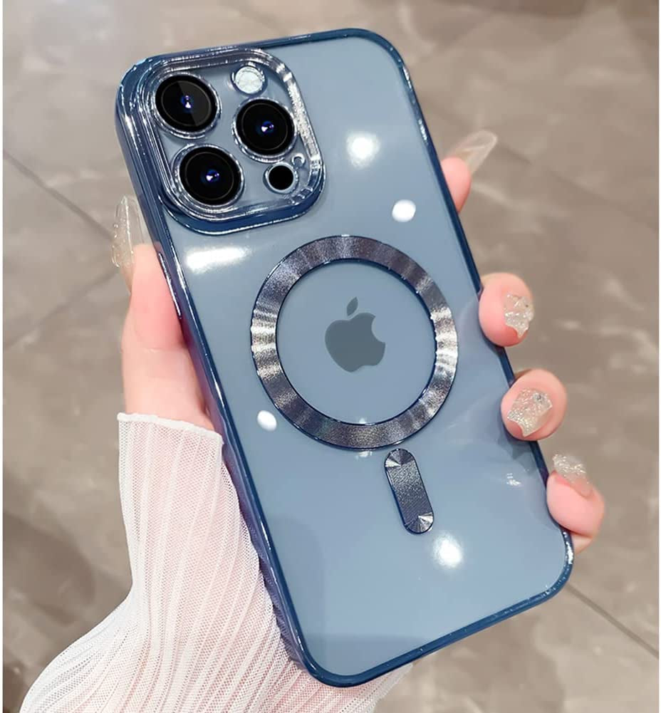 ZIYE Magnetic Case for Iphone 14 Pro Max Case [Compatible with Magsafe] Camera Lens Protector Plating Luxury Cover for Women Men Clear Soft TPU Shockproof Protective Phone Case - Black  ZIYE Blue  