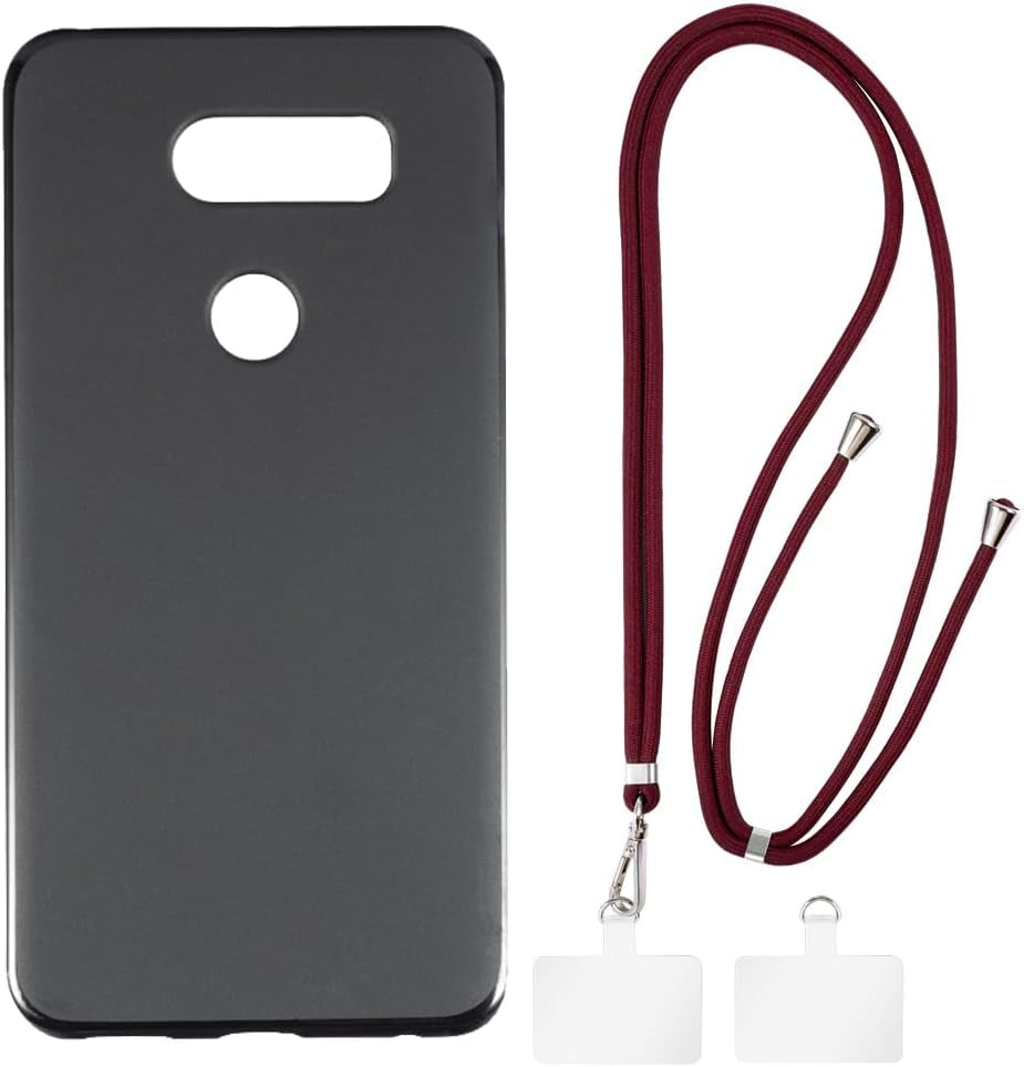 Shantime LG V30 Case + Universal Mobile Phone Lanyards, Neck/Crossbody Soft Strap Silicone TPU Cover Bumper Shell for LG V30+ (6”)  Shantime Black Case + Red Lanyard  