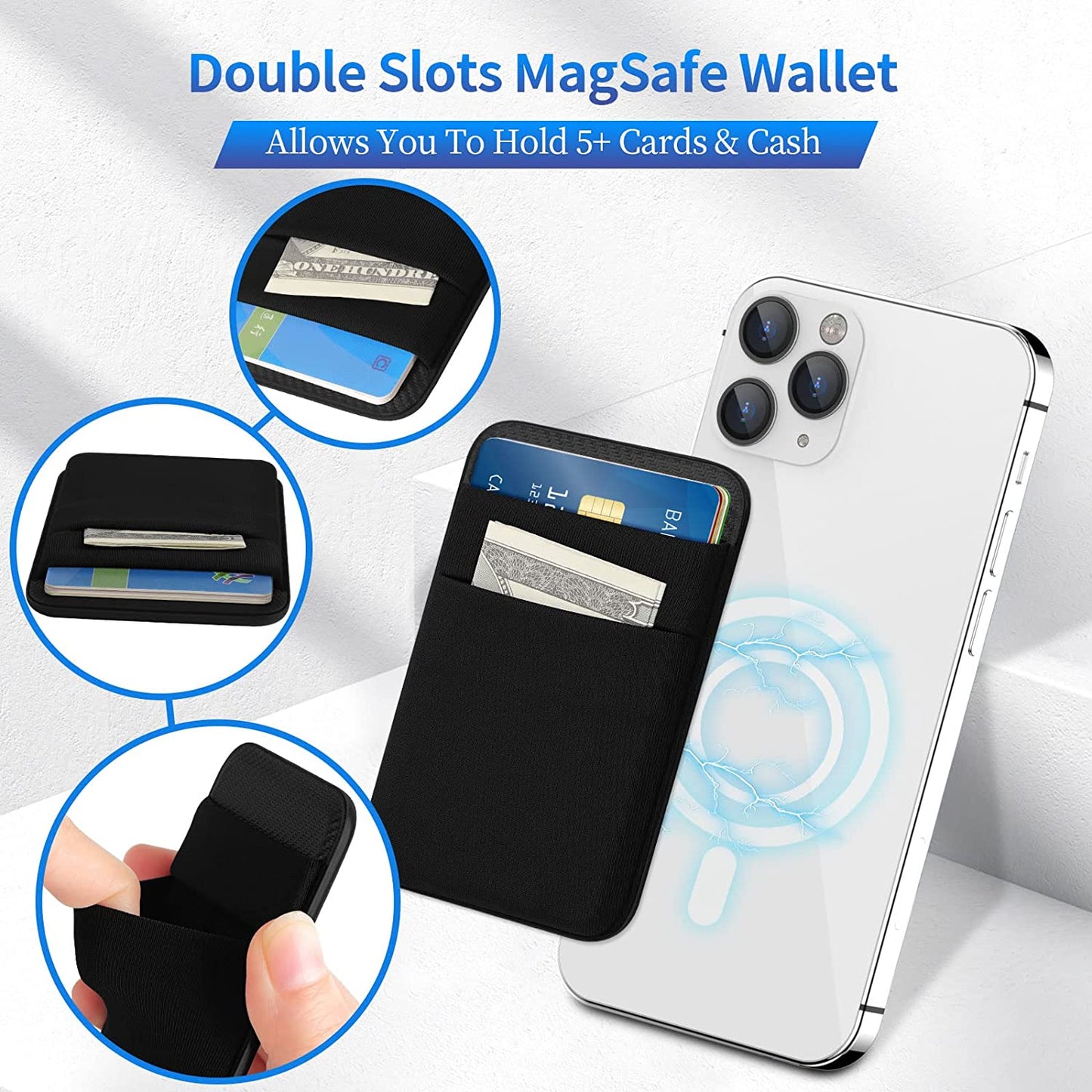 Senose Magnetic Wallet Compatible for Magsafe, Lycra Phone Card Holder Double Layer Card Wallet Compatible for Iphone 14 Pro Max/14 Pro/14/13 Pro Max/13 Pro/13/12 Pro Max/12 Pro/12 (Black)  Senose   