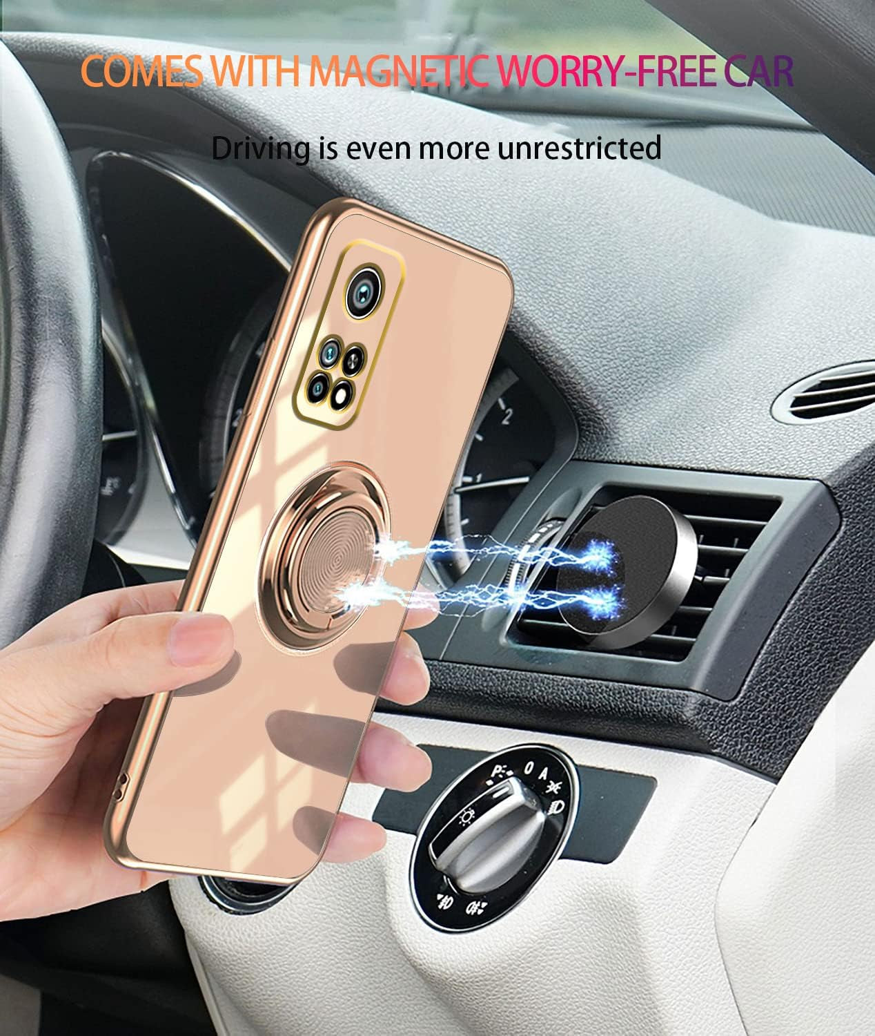 Wousunly Compatible with Xiaomi Mi 10T Case Ring Holder Magnet Green, Xiaomi Mi 10T Phone Case Xiaomi Mi 10T Pro Case Silicone Shockproof Plate Luxury Slim Cover (Xiaomi Mi 10T, Pink)  Wousunly   