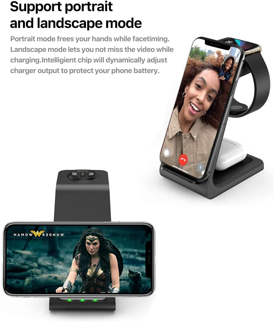 Intoval 3 in 1 Wireless Charger for Fitbit Sense 2/1 Versa 4/3, Iphones, Samsung Galaxy Note and S, Airpods Pro 2/1, Galaxy Buds +/Live and Other Wireless Charging Phones or Earbuds (V3, Black)  Intoval   