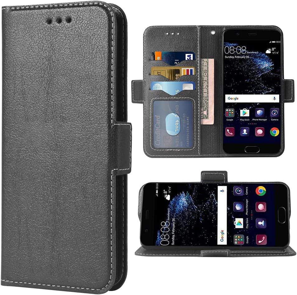 WWAAYSSXA Compatible with Huawei P10 Lite Wallet Case Wrist Strap Lanyard Leather Flip Cover Card Holder Stand Cell Accessories Phone Cases for Hawaii P10Lite P 10 10Lite 2017 Women Men Blue  WWAAYSSXA Black Huawei P10 Lite 