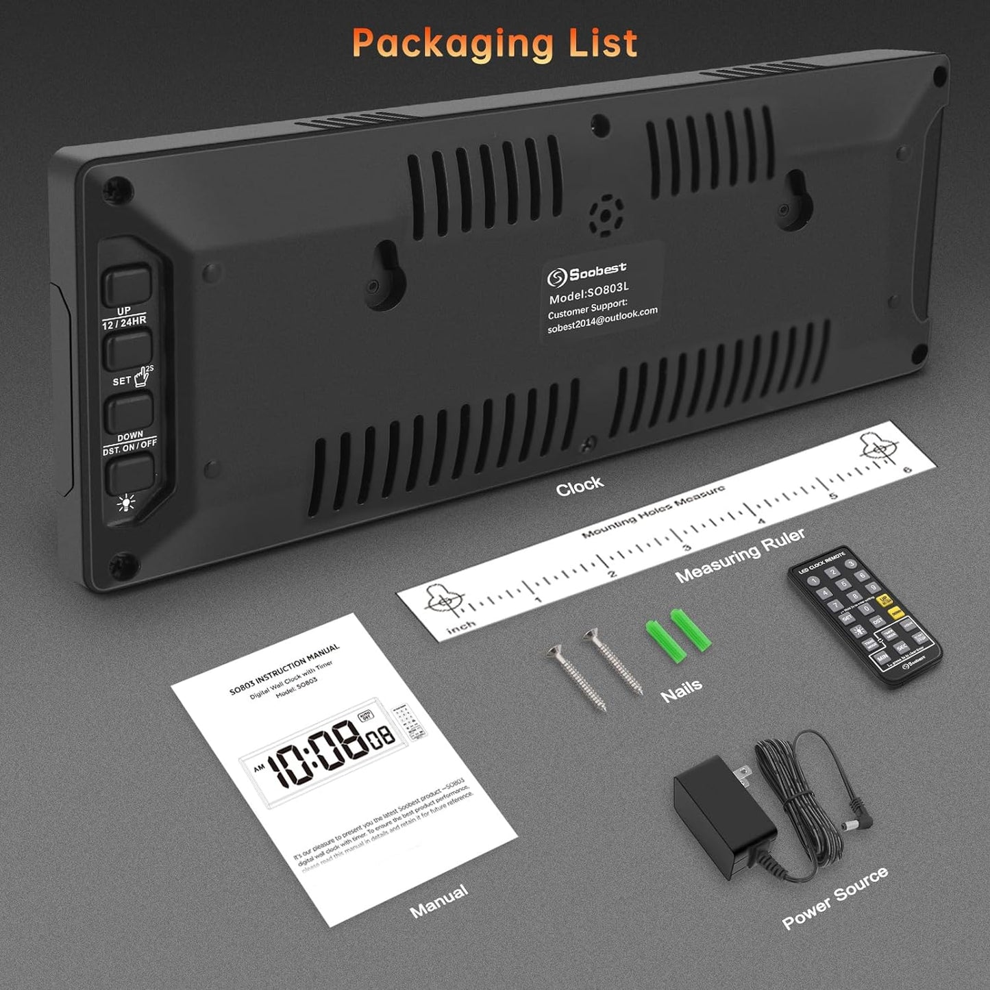 Soobest Digital Wall Clock with Seconds for Gym, Remote Countdown Timer Large LED Display 5 Dimmer  Soobest   