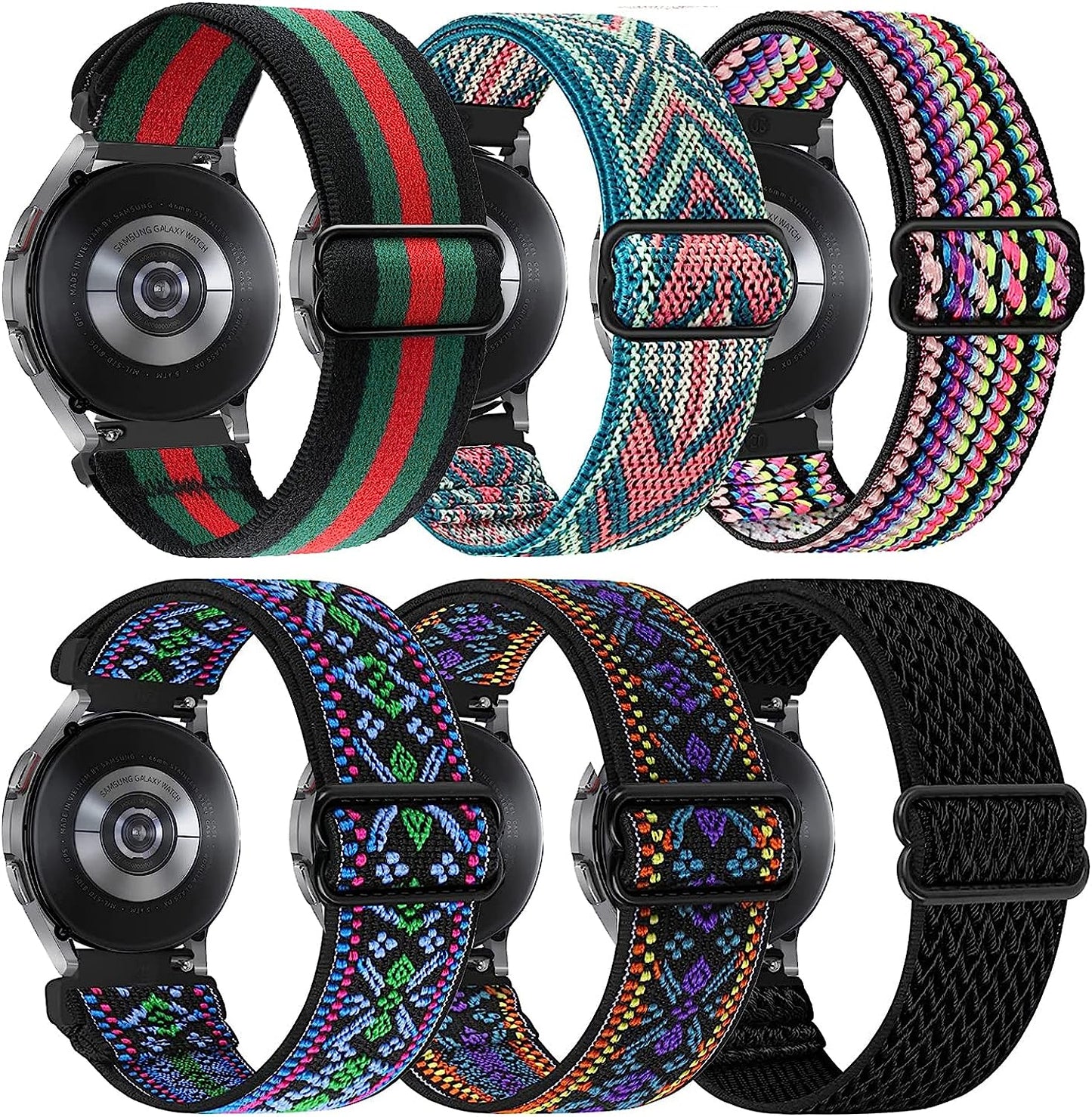 20Mm Watch Band Compatible with Samsung Galaxy Watch 5 Band/Galaxy Watch 4 Band 40Mm 44Mm,Galaxy Active 2 Band 40Mm 44Mm,Galaxy Watch 5 Pro Band 45Mm/Galaxy Watch 4 Classic Band for Women Men,6 Paack  LHXYUO Boho Green/Boho Purple/Green Arrow/Black Green Red/ Boho Colorful  