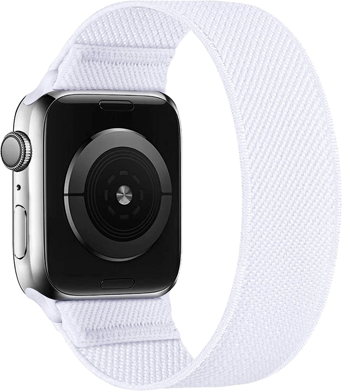 ENJINER Stretchy Nylon Solo Loop Bands Compatible with Apple Watch 38Mm 40Mm 41Mm 42Mm 44Mm 45Mm 49Mm Ultra Iwatch Series 8 7 SE 6 5 4 3 2 1 Strap, Sport Elastic Braided Women Men No Buckles Clasps Replacement Wristband  ENJINER White 42/44/45/49mm M(wrists 6.77"-7.60"/172-193mm) 