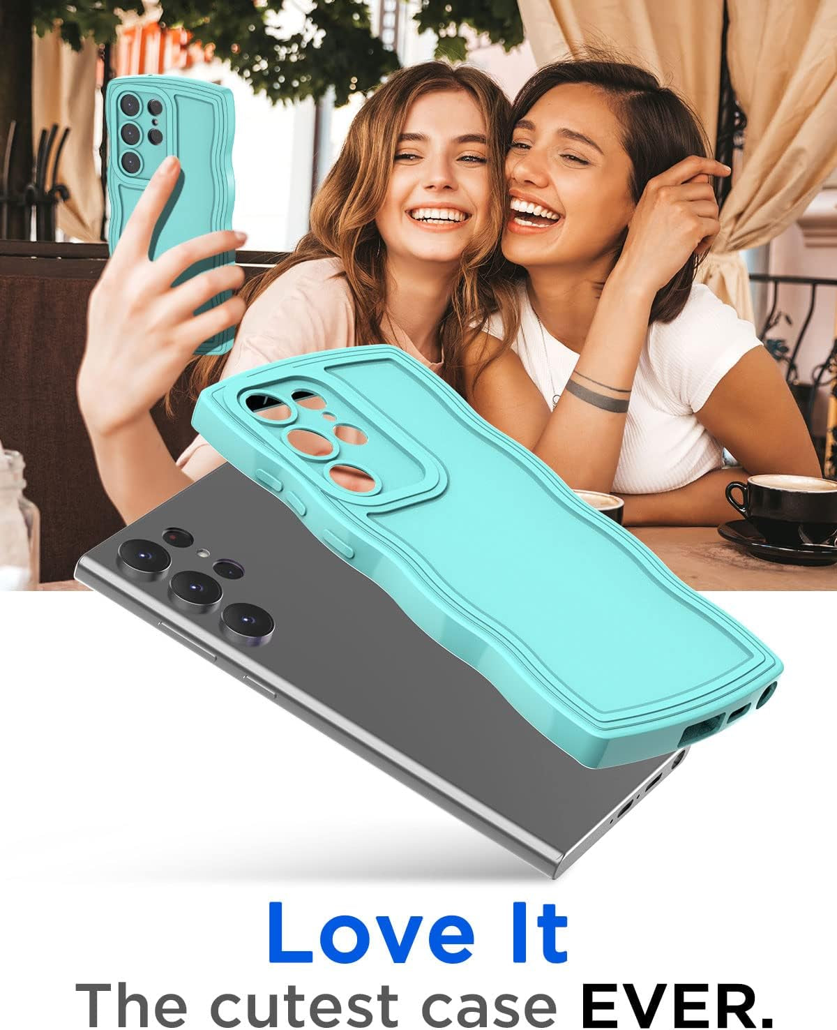 Aicase Cute Solid Color Curly Wave Frame Soft Compatible with Samsung Galaxy Phone Case (Blue, Galaxy S22 Ultra)  AICase   