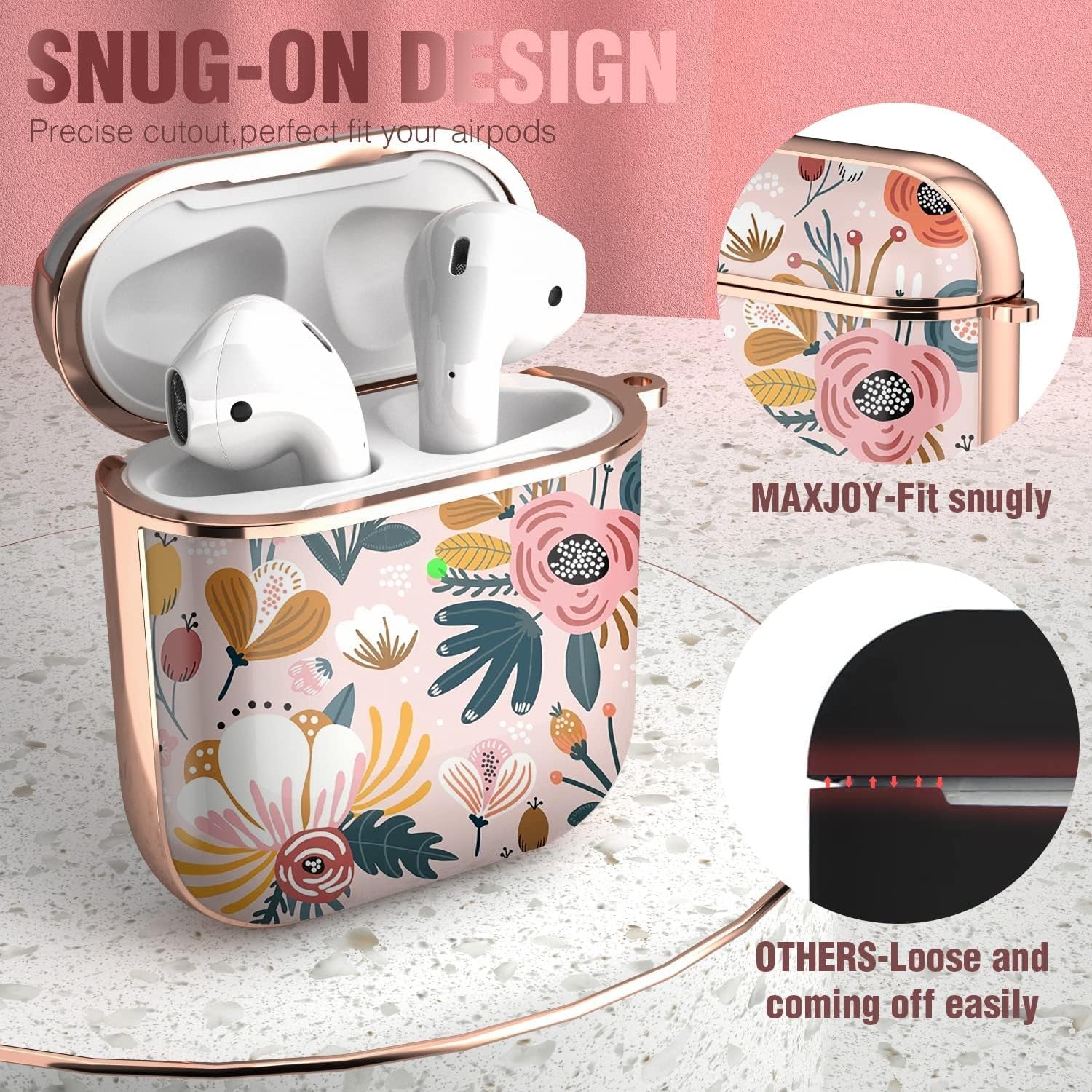 Maxjoy for Airpods Case Cover, Flower Airpod Case Hard Protective Shockproof Cute Air Pod 2 Case for Women Men with Keychain Clip for Airpod 2Nd 1St Generation Charging Case 2&1, Floral  Maxjoy   