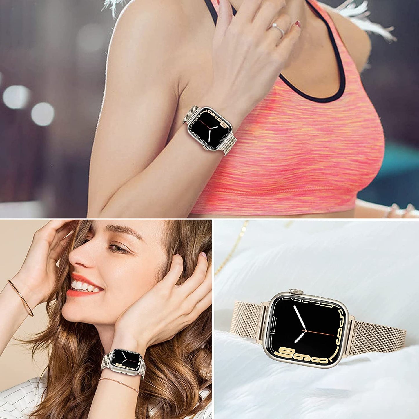 Trumirr Band Sets for Apple Watch 41Mm 40Mm 38Mm Rose Gold Women, 2 Pack Solid Stainless Steel Watchband + Mesh Strap for Iwatch SE Series 7 6 5 4 3 2 1 41Mm 40Mm 38Mm  TRUMiRR   