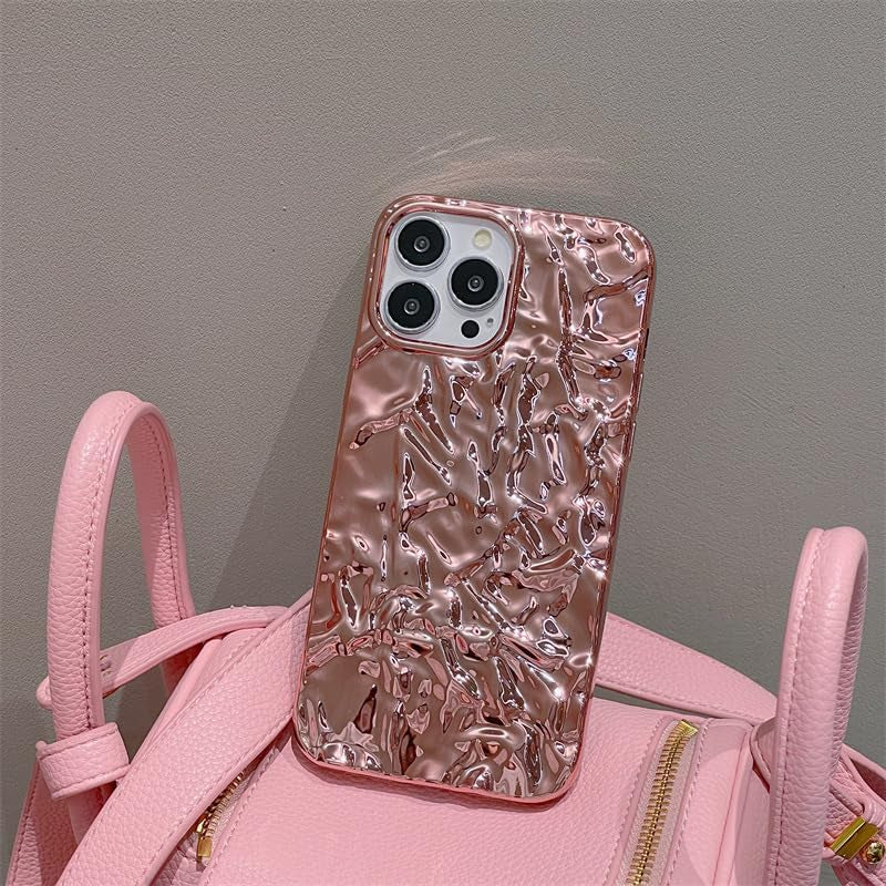 Yebowe Compatible with Iphone 11 Case, Cute 3D Tin Foil Pleated Luxury Phone Cover for Women Girls Cool Bling Designer Soft Silicone Case for Iphone 11, Rose Gold  Yebowe   