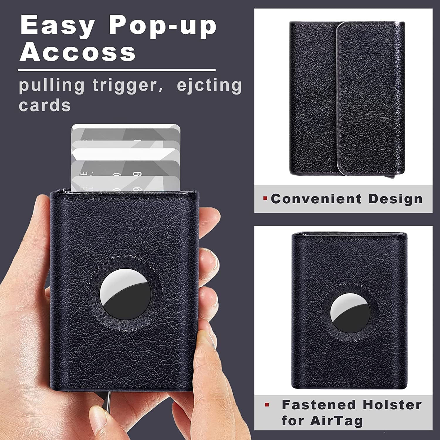 Weewooday Slim Wallet Compatible with Airtag Wallet Card Case Multifunctional Trifold Wallet Credit Card Holder Magnetic Men Wallet Automatic Popup Mini Aluminum Wallet for Men Women Gift (Black)  Weewooday   