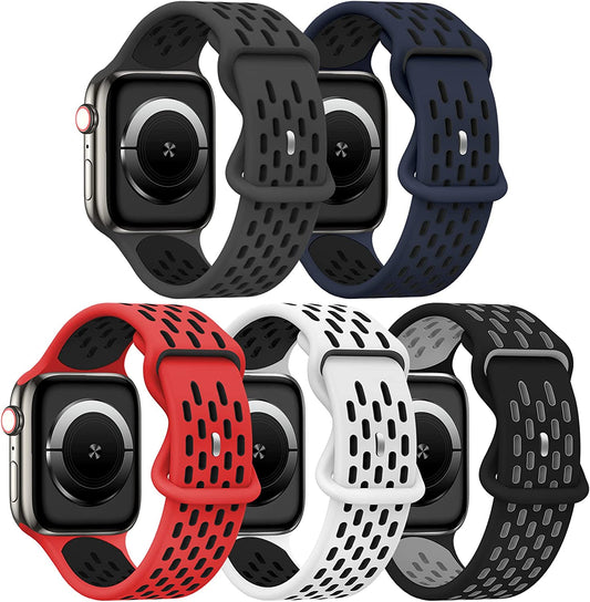 TSAAGAN 5 Pack Sport Silicone Bands Compatible for Apple Watch Band 49Mm 41Mm 45Mm 40Mm 44Mm 38Mm 42Mm, Breathable Strap Replacement Wristband for Iwatch Ultra Series 8/7/SE/6/5/4/3/2/1 Women & Men  TSAAGAN   