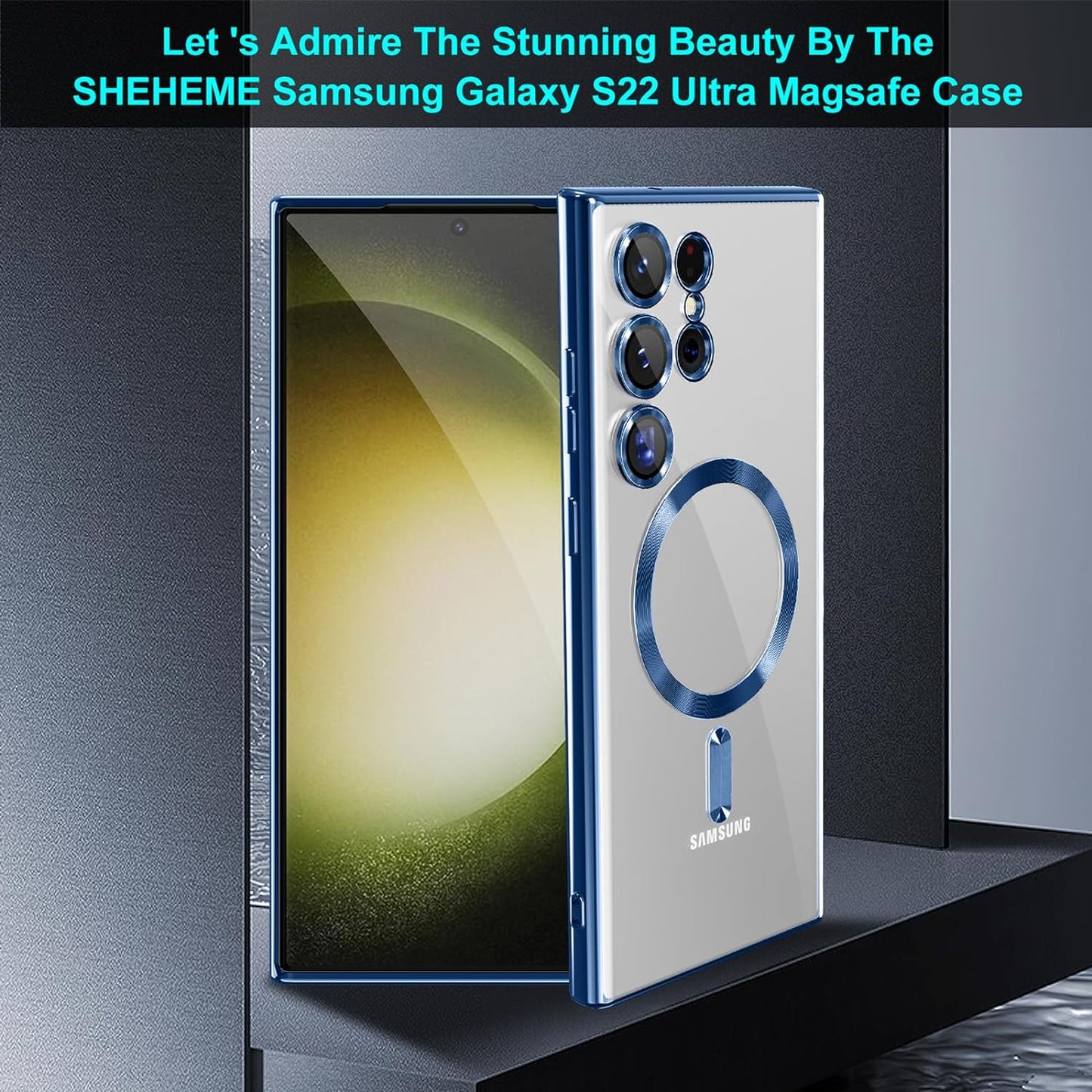 Sheheme for Samsung Galaxy S22 Ultra Case,With Full Camera Lens Protector,Compatible with Magsafe,Clear Magnetic Case for S22 Ultra,Plating Anti-Scratch Slim Thin Case Cover for Men Women,Bule  SHEHEME   