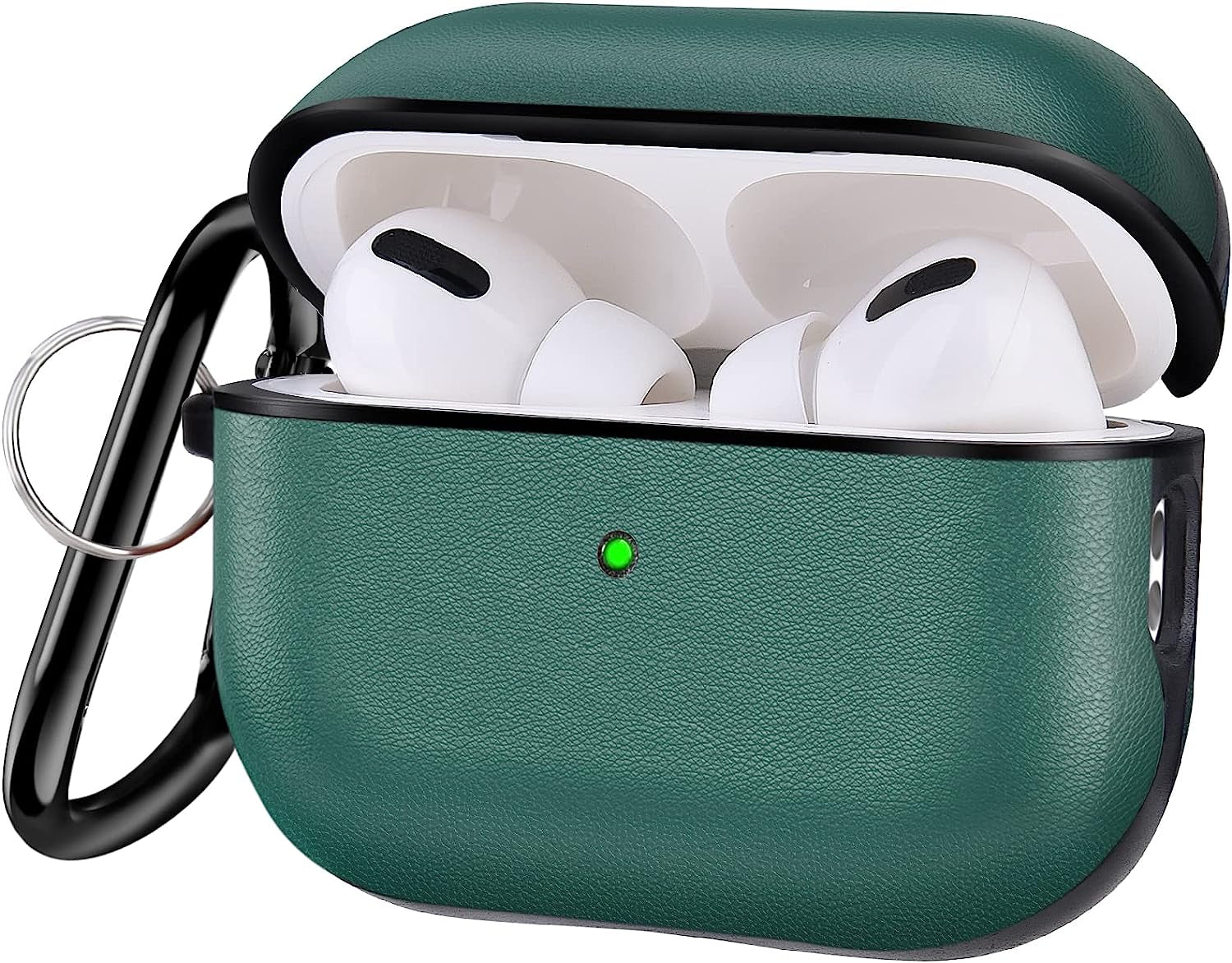 V-Moro Compatible with Airpods Pro Case Leather, Genuine Leather Airpod Pro Case for Airpods Pro [Front LED Visible] Protective Cover Skin Brown Men Women  V-MORO Pine Green Airpods pro 2(2022) 