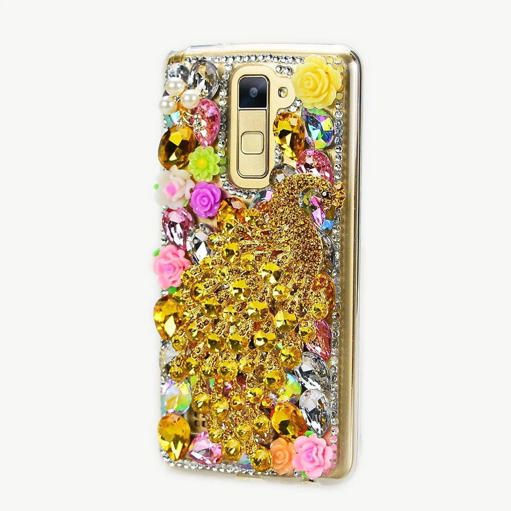 STENES LG G6 / LG G6 plus Case - Luxurious Series 3D Handmade Sparkly Crystal Bling Cover Hybrid Drop Bumper Protection Case with Retro Bows anti Dust Plug - Fan Chain Tassel Flowers  STENES Luxury Peacock Flowers / Gold  